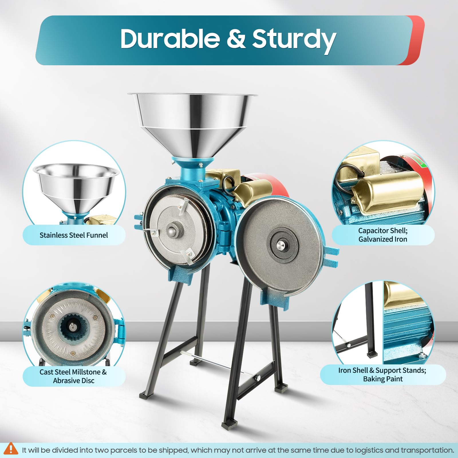 1500W Commercial Electric Grain Mill Grinder - Heavy Duty Corn, Wheat, Coffee & Cereals Grinding Machine with Funnel (110V, 1400r/min) - Perfect for Home, Bakery & Coffee Shop Use