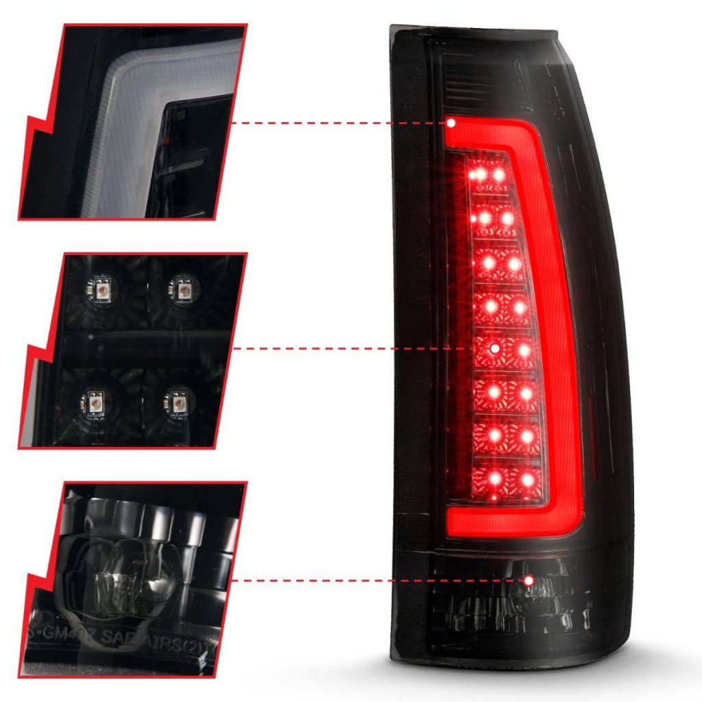 ANZO LED Tail Lights for 1992-1999 GMC C1500 Suburban - Black Housing with Smoke Lens (Pair 311345) | Enhanced Visibility & Style for Trucks & SUVs
