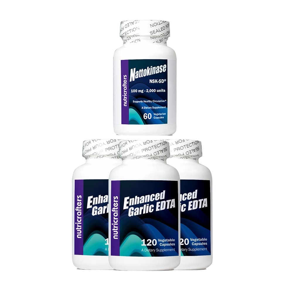 3 Bottles Enhanced Garlic EDTA Supplement with Free Nattokinase - Supports Heart Health & Circulation for Active Adults