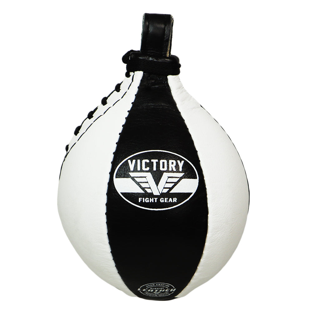 Victory Speed Bag - 7 Inch Leather Boxing Punching Bag in Black & White - Perfect for Boxing Training, MMA Workouts, and Home Gym Fitness