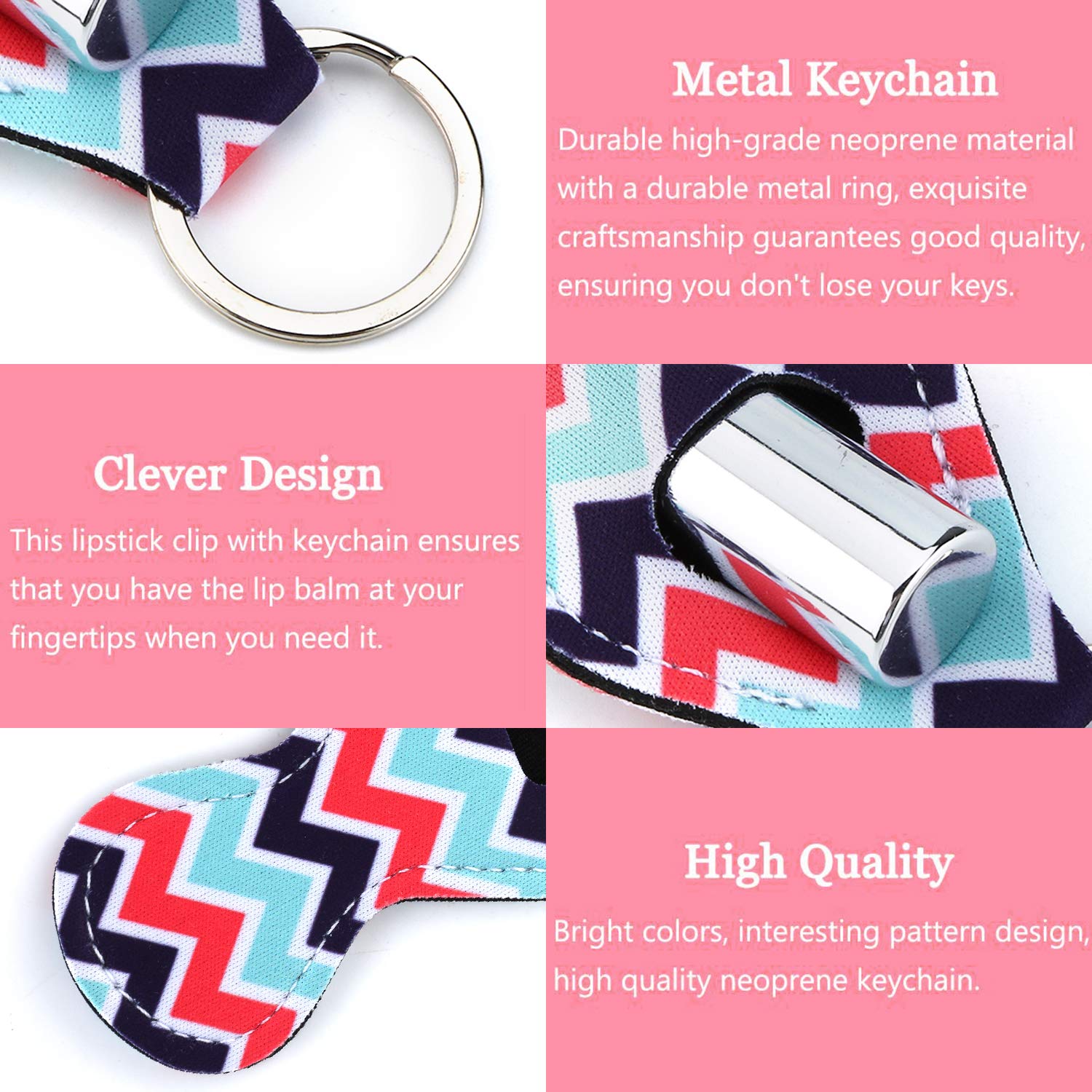 12 Pack Chapstick Holder Keychain with 12 Keyring Clips - Neoprene Lip Balm Cover for EOS, Burt's Bees - Perfect for Backpacks, Purses & Gym Bags