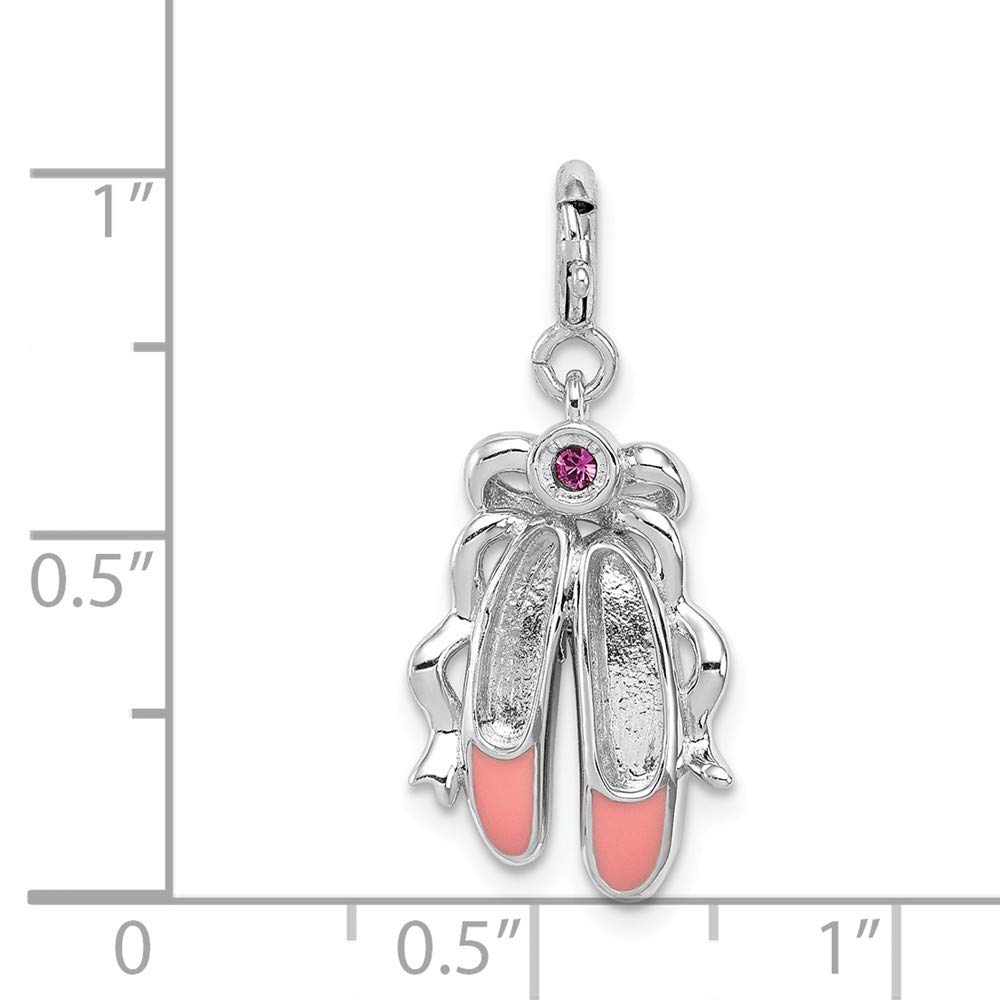 Sterling Silver Rhodium-Plated Pink Enamel Ballet Slipper Charm Jewelry - Perfect for Bracelets, Necklaces & Gift Giving | Ballet Dancer Inspired Accessories