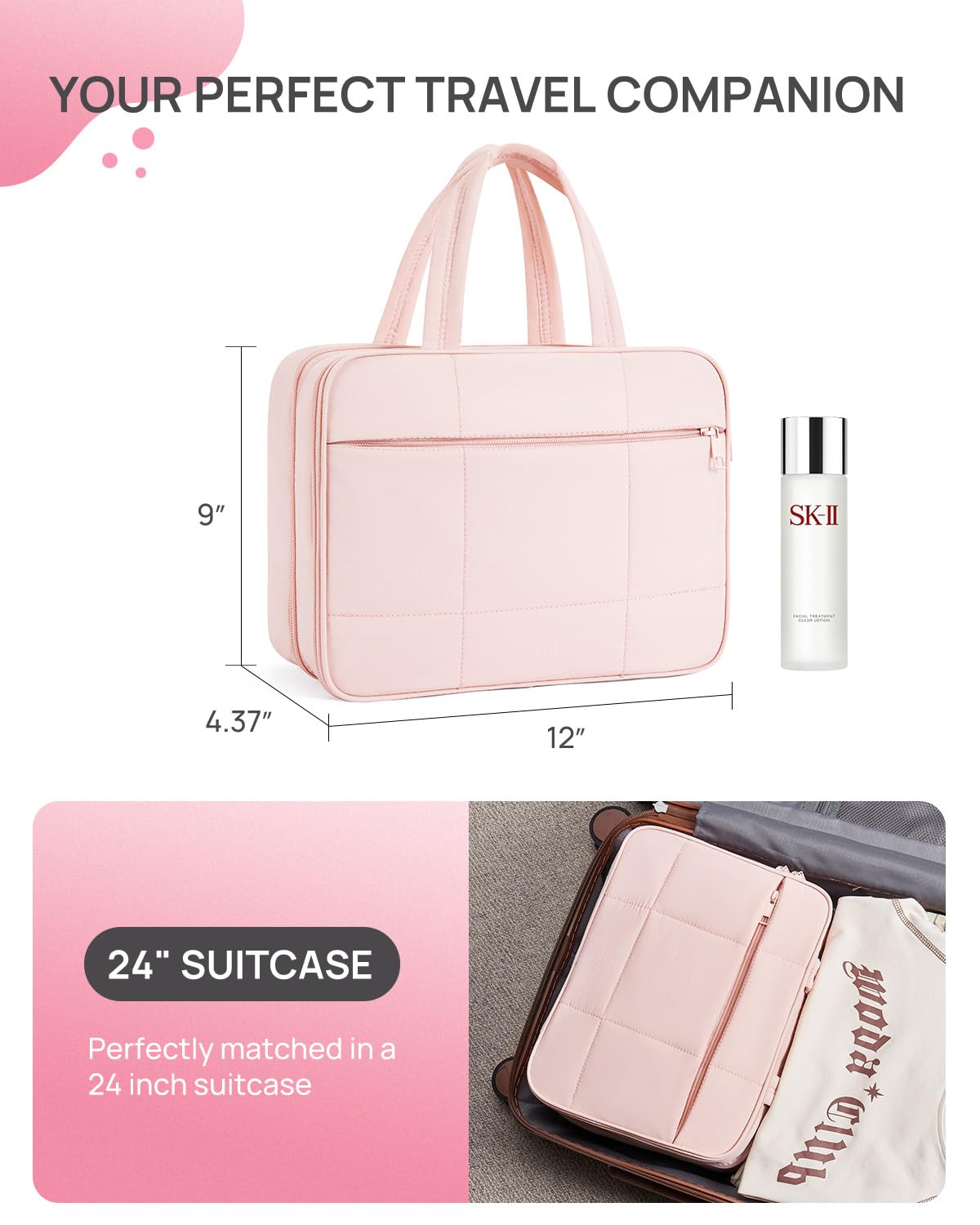 Telena Travel Toiletry Bag with Jewelry Organizer for Women - Waterproof Hanging Makeup Cosmetic Bag for Toiletries & Accessories - Perfect for Vacation, Business Trips & Gym Essentials Organization