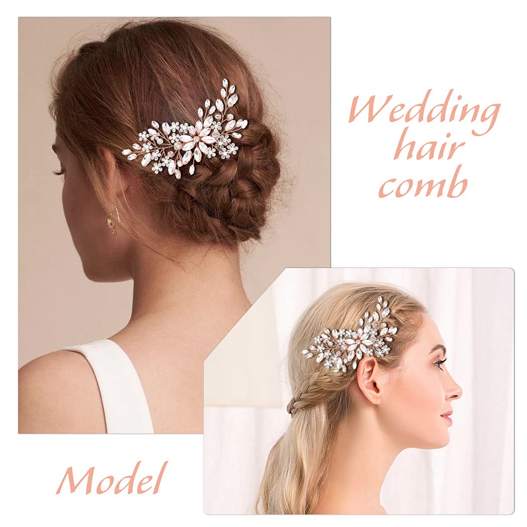 Elegant Rose Gold Crystal Bridal Hair Comb with Rhinestones - Wedding Hair Accessories for Brides & Women | Perfect for Weddings, Prom, and Special Occasions