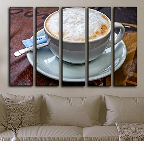 5-Piece Coffee Theme Wall Art Set - Large Cappuccino Painting Canvas Prints (35x55 in) - Perfect for Café, Restaurant & Home Kitchen Decor