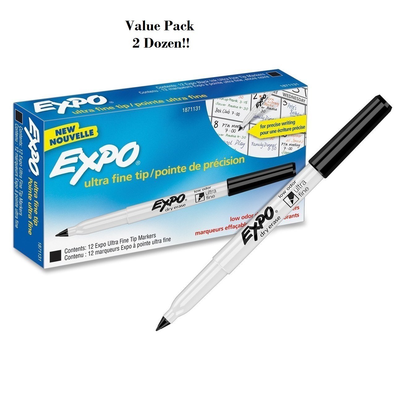 Expo Ultra Fine Point Dry Erase Markers - 24 Pack (2 Boxes of 12) - Fine Tip Whiteboard Markers for Office, Classroom & Home Use - Ideal for Presentations, Teaching & Planning Boards