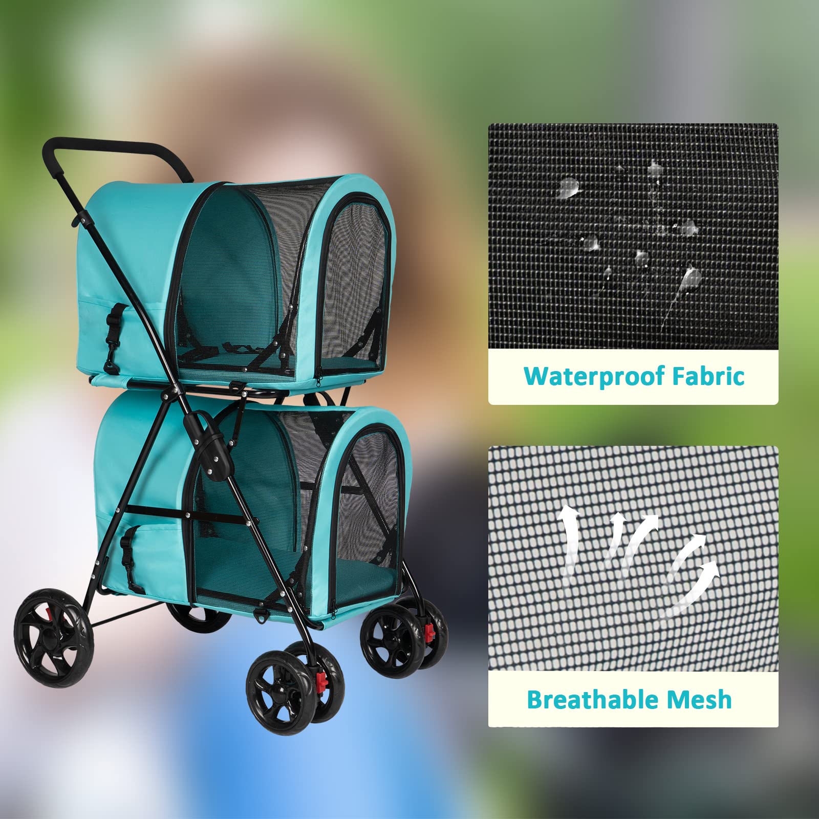 Kinsuite Foldable Cat Carrier & Pet Stroller - Lightweight 2-Wheel Travel Carrier for Small Dogs & Cats (Blue) - Perfect for Vet Visits, Air Travel & Outdoor Adventures