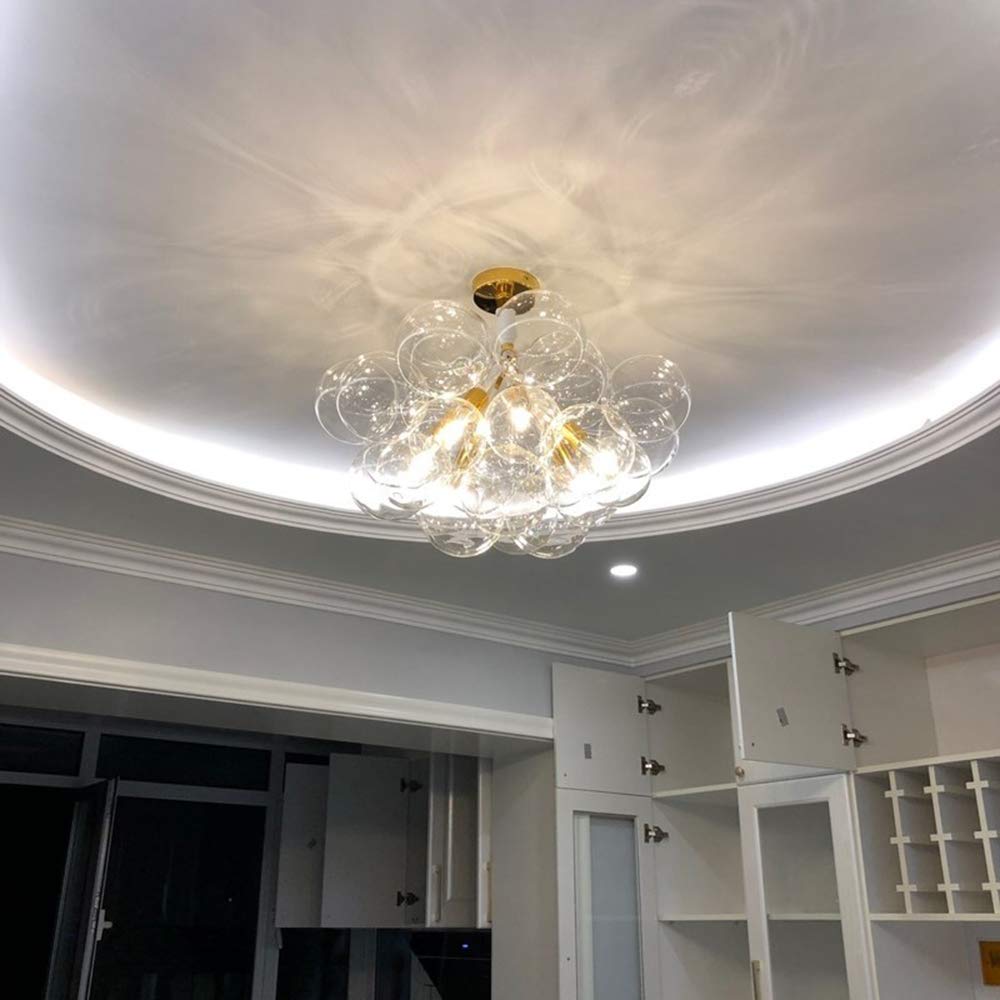 KWOKING Modern Artistic Ceiling Light Fixture - 4-Light Gold Chandelier with Clear Glass Bubble Shades, 23.6