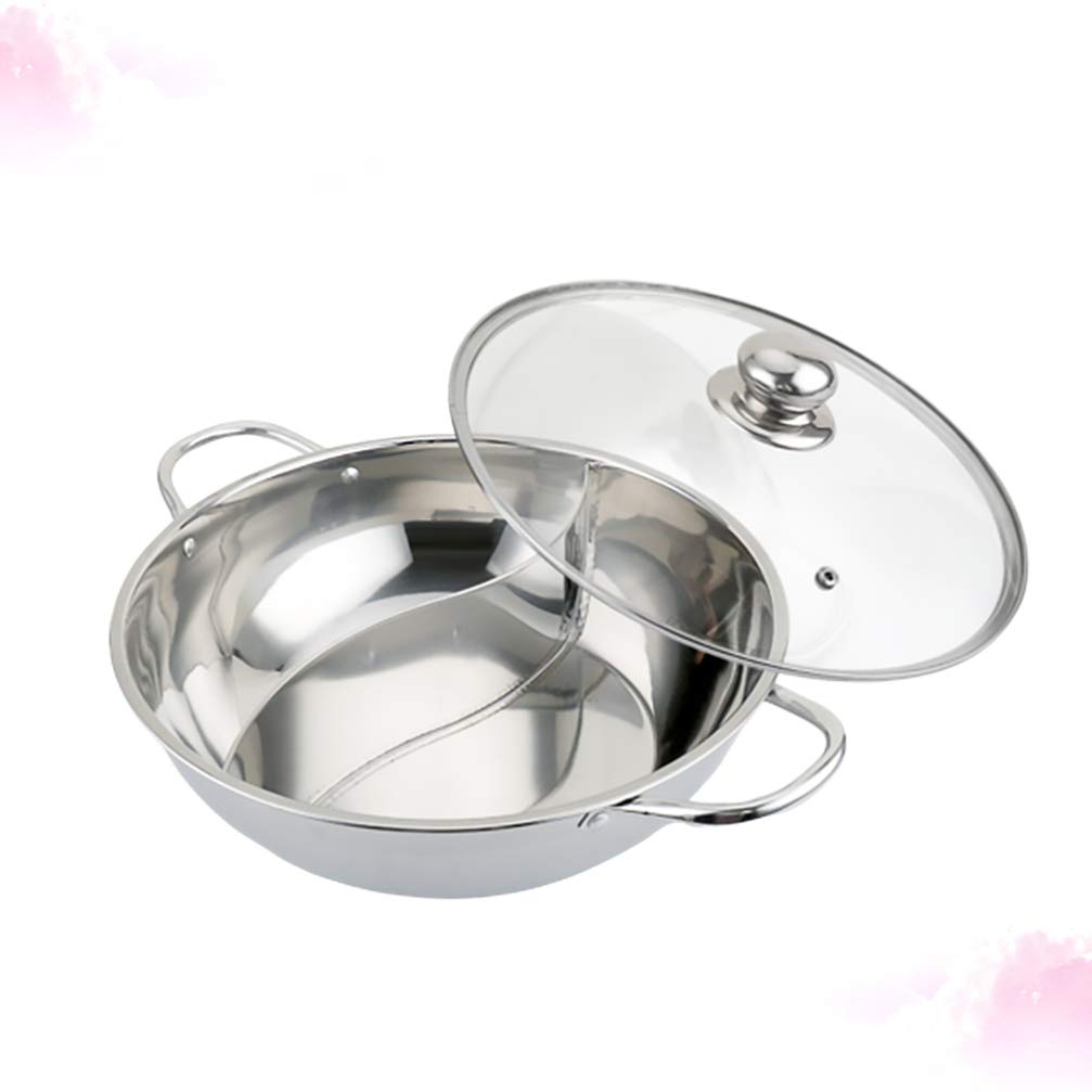 Hemoton 32cm Stainless Steel Hot Pot with Divider - Multi-Functional Induction Cooker Pot for Shabu Shabu, Soup & Stew | Perfect for Home Cooking, Family Gatherings & Asian Cuisine