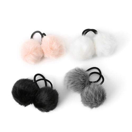 5-Pack Elastic Fur Pompom Hair Ties for Toddlers & Baby Girls - Soft Hair Bows, Ponytail Holders with Small Ropes (Multiple Colors) - Perfect for School, Parties & Everyday Hair Accessories