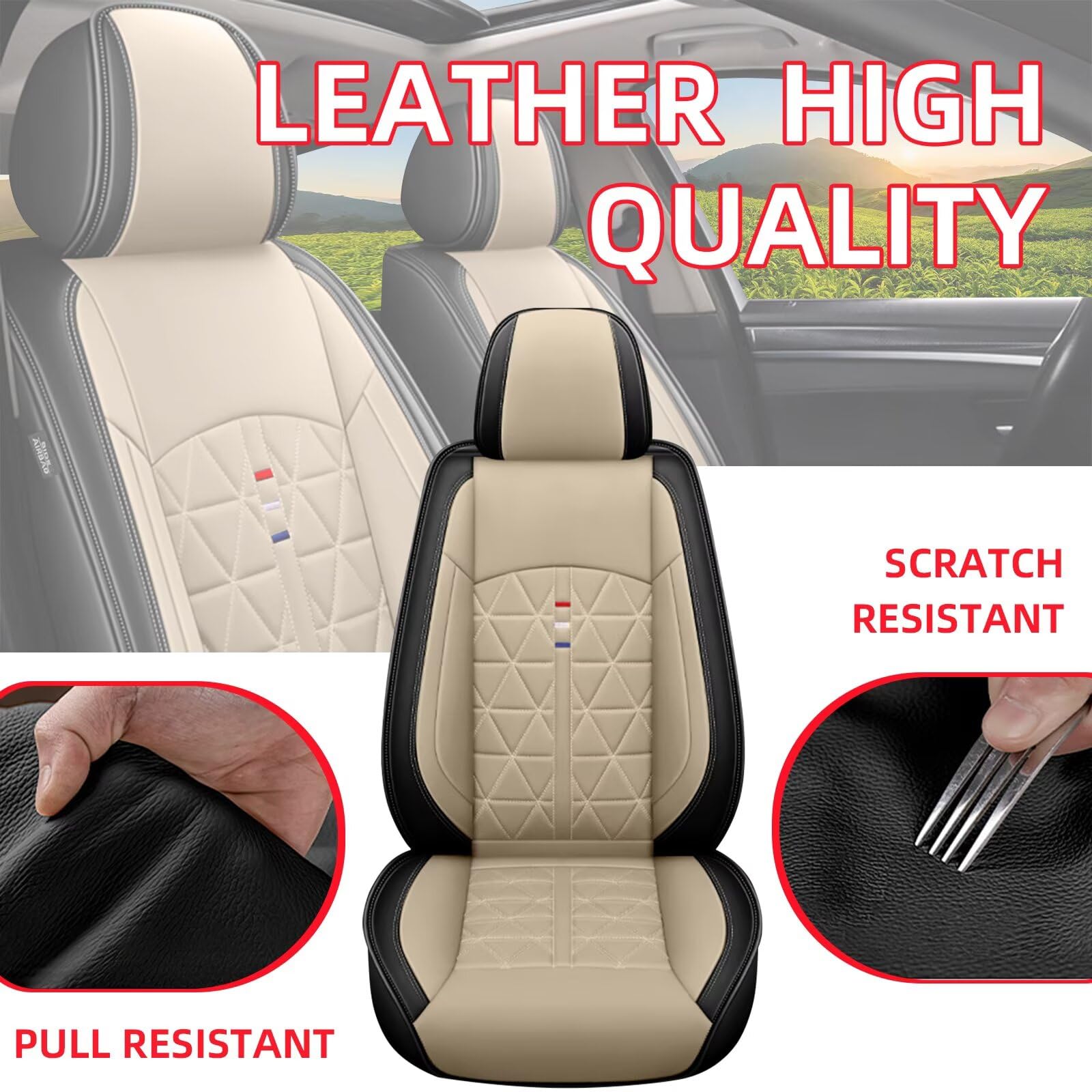 Premium Waterproof Leather Seat Covers Full Set for Honda Pilot 2005-2016 - Airbag Compatible 5-Seat Car Accessories (Black & Beige) | Perfect for Road Trips, Family Travel & Everyday Commuting