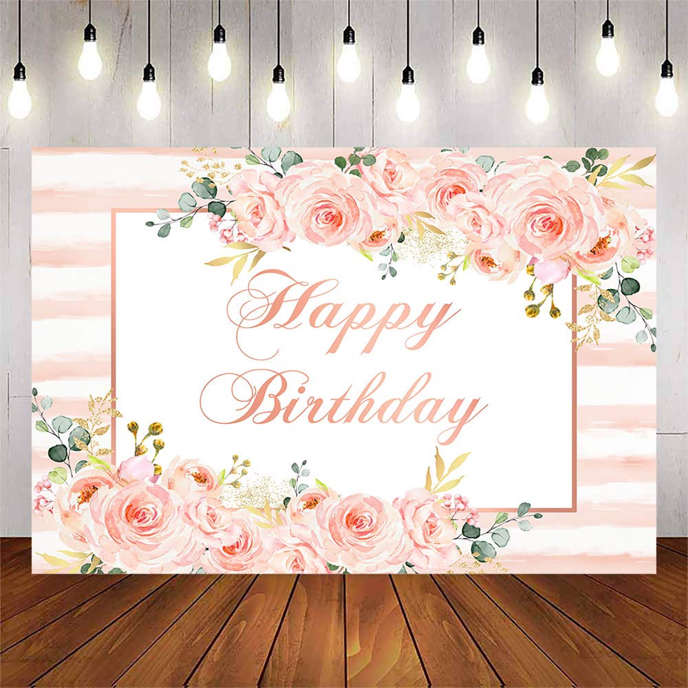 Happy Birthday Backdrop Pink Floral Photo Background - 6x4ft Party Decor for Girls Birthday, Baby Shower & Women's Celebration - Perfect for Photo Studio, Dessert Table & Wall Decoration
