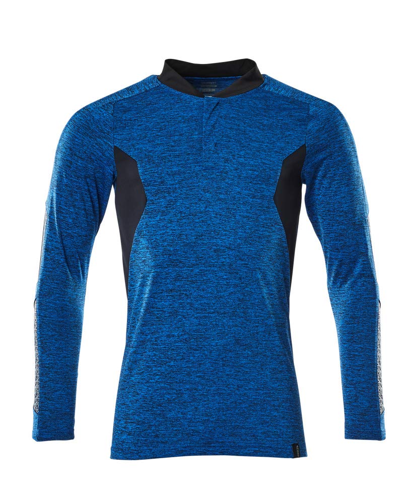 Men's Mascot Long-Sleeve Polo Shirt 18081-810 - XS Size in Azure Blue/Dark Navy - Comfortable Work & Casual Wear for Office, Golf & Outdoor Activities
