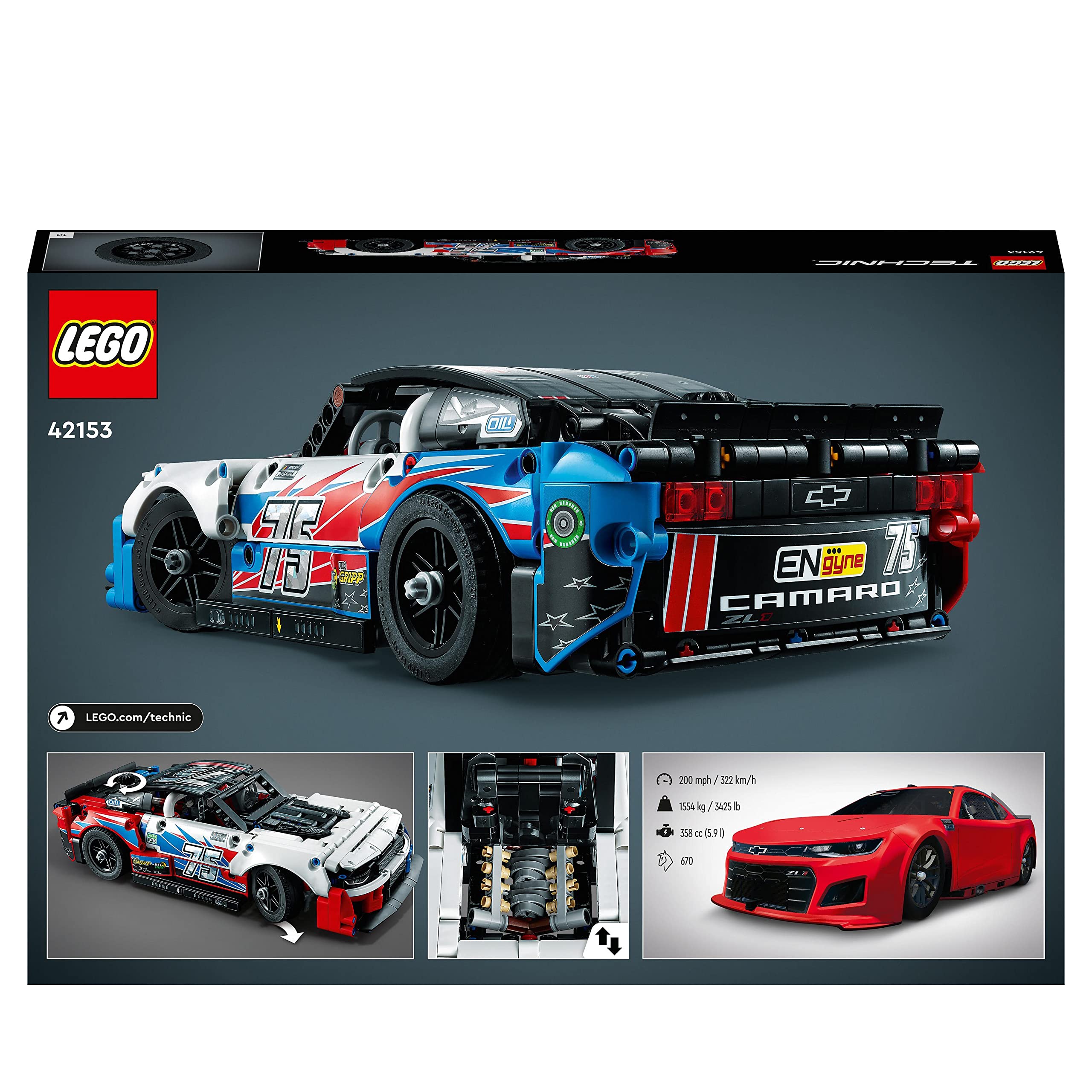 LEGO 42153 Technic Chevrolet Camaro ZL1 NASCAR Next Gen Model Car Building Kit - Race Car Toy, Sports Car Construction Set for Kids & Adults - Perfect for Collectors, Birthday Gifts & STEM Learning