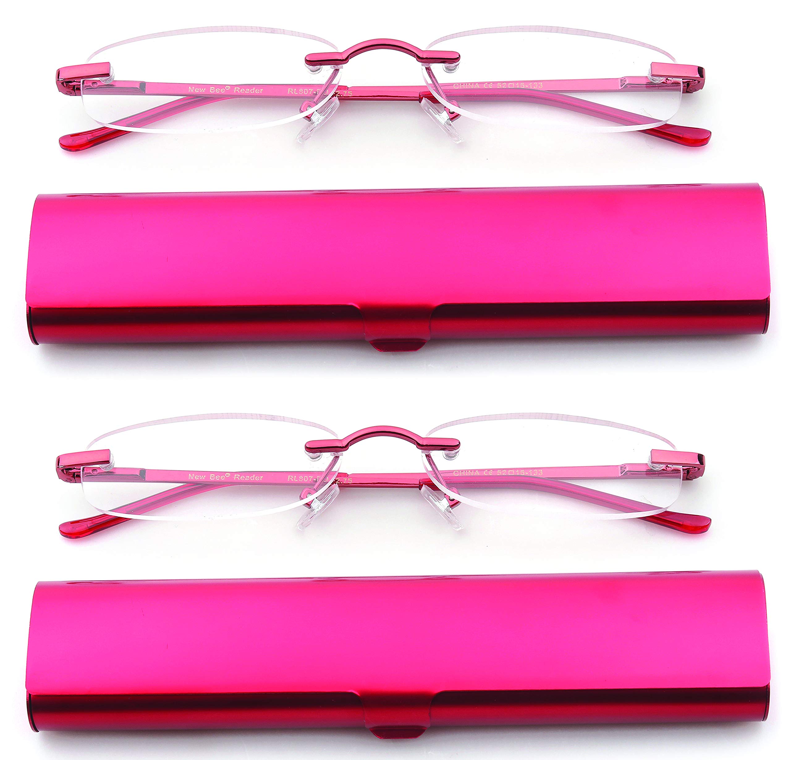 2 Pack Lightweight Rimless Reading Glasses with Aluminum Case - Perfect for Reading, Travel & Everyday Use