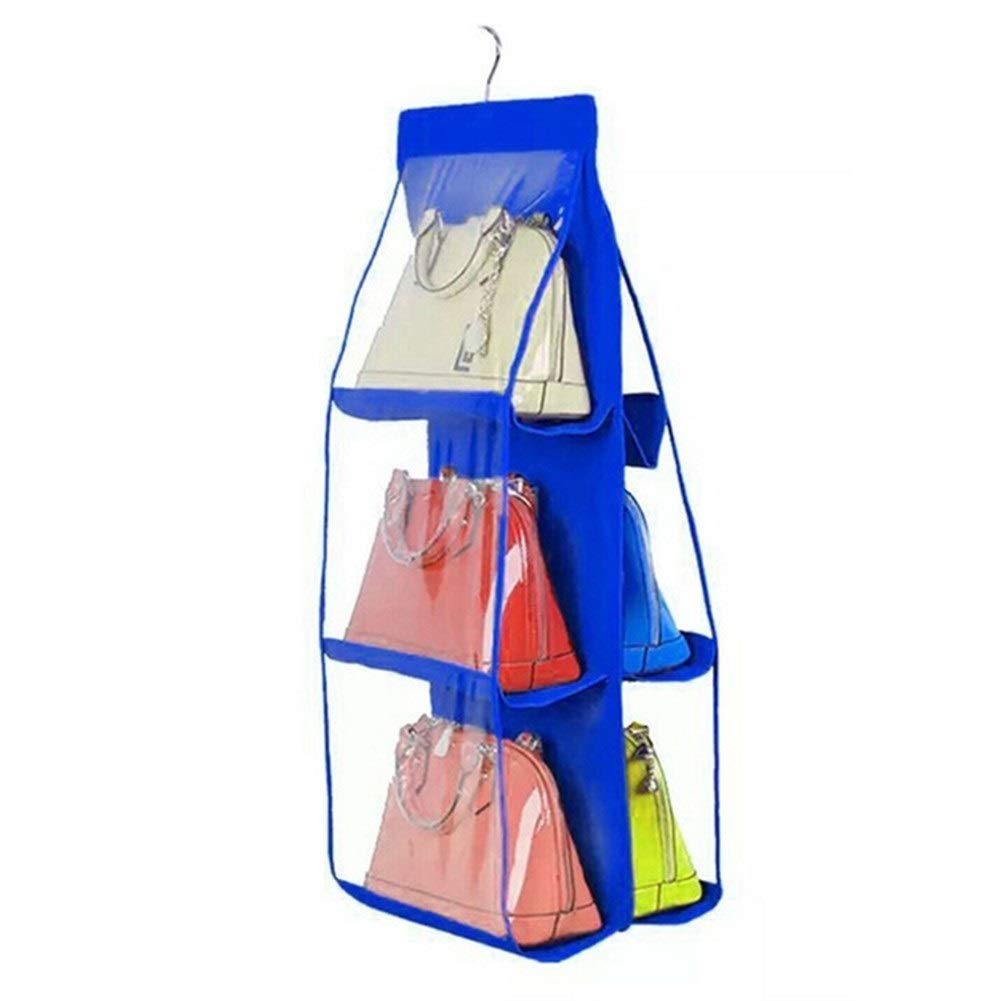 HABADOG 6-Pocket Foldable Hanging Organizer Bag - 3-Tier Storage Shelf for Closet, Door & Handbag - Space-Saving Blue Door Hanger for Sundries, Accessories & Small Items | Perfect for Bedroom, Bathroom & Travel Organization