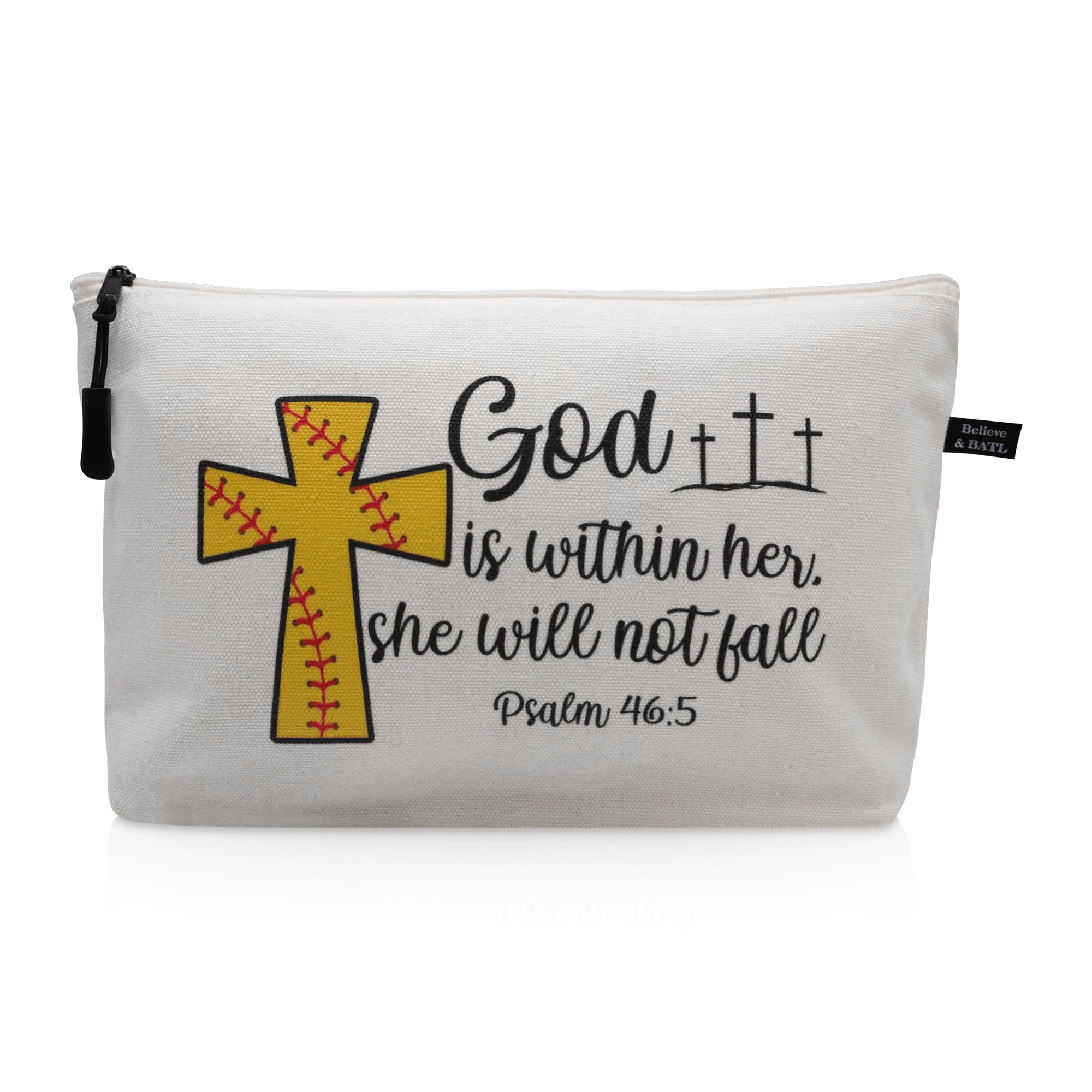 **Softball Gifts for Girls - Inspirational Linen Softball Makeup Bag with Scripture - Spacious & Durable Travel Toiletry Bag for Women - Perfect Birthday, Game Day & Team Gifts - Great for Sports Lovers, Athletes & Softball Players**    *(Use Cases: Ideal for game day essentials, travel, gym bags, team gifts, or motivational presents for softball players.)*