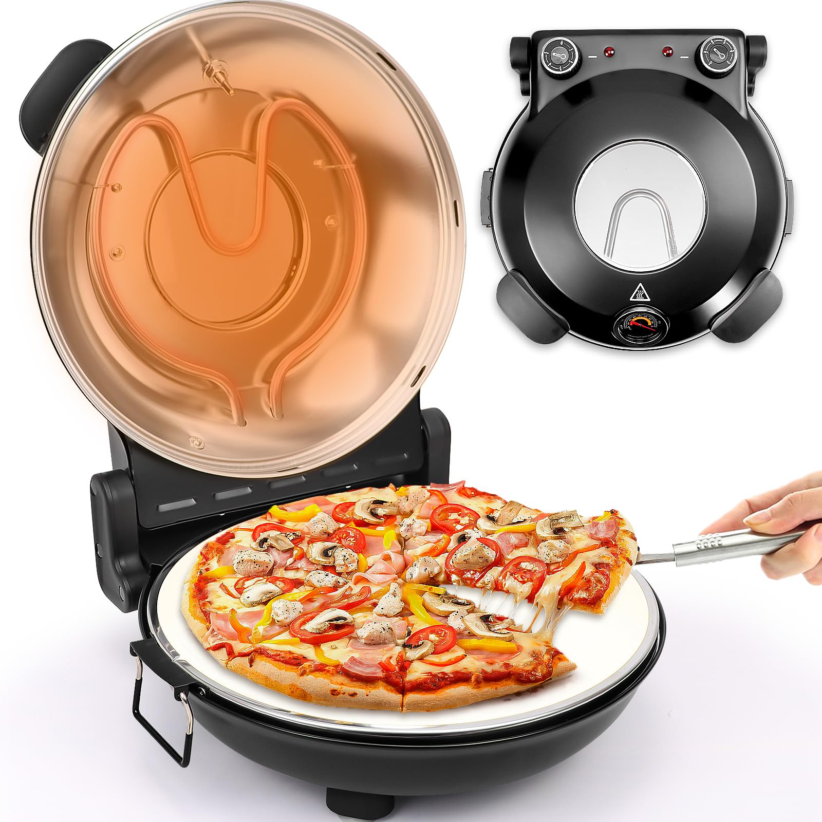 Upgraded 12 Inch Countertop Pizza Oven for Indoor & Outdoor Use - Portable Pizza Maker with Viewing Window, Adjustable Temperature (Up to 800°F) - Perfect for Home, Parties, Camping & Backyard Cooking