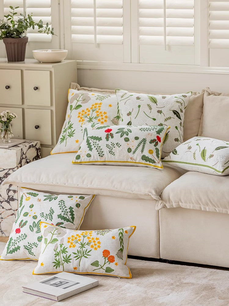 Spring Floral Decorative Throw Pillows for Couch - Farmhouse Style Embroidered Cotton Pillow Covers - Perfect for Sofa, Bed, Living Room & Home Decor