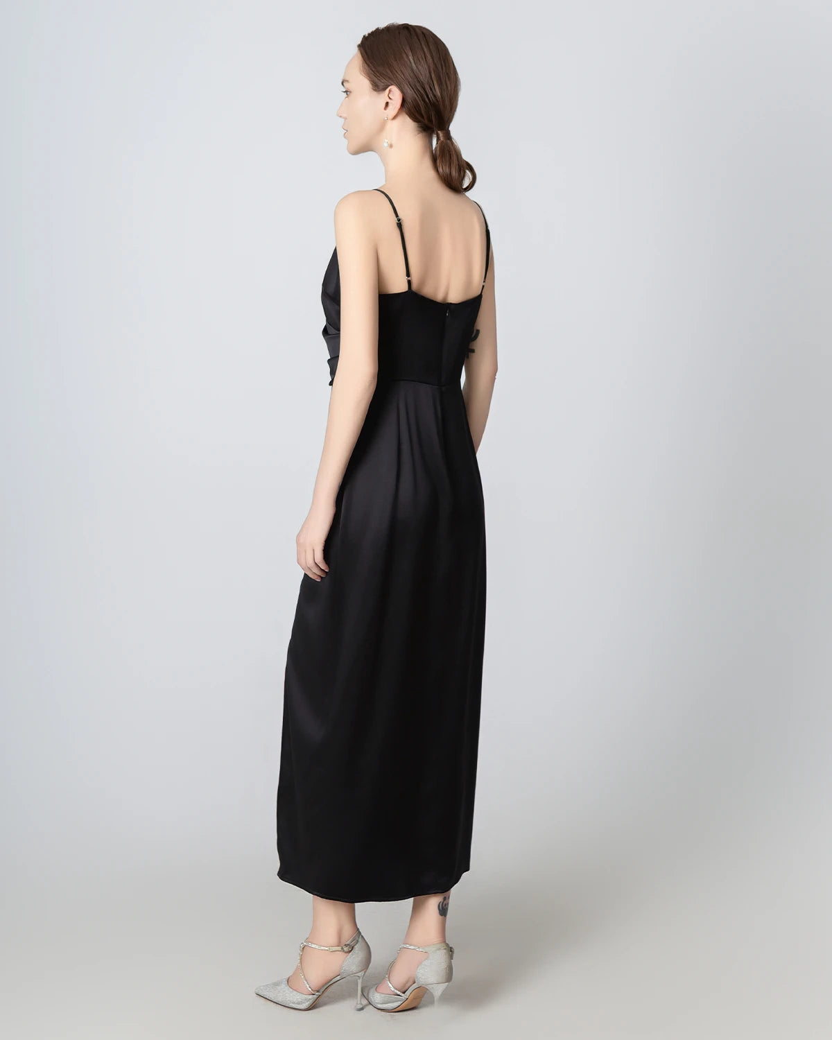 Elegant V-Neck High Slit Silk Maxi Dress for Women - Luxury Evening Gown for Parties, Weddings & Special Occasions