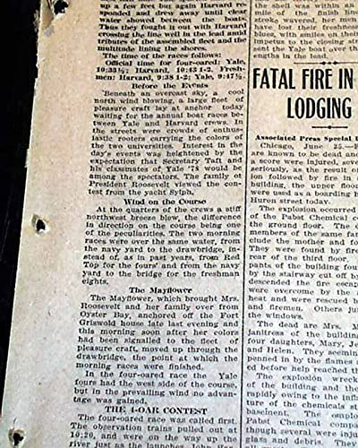 1927 Harvard-Yale Regatta Boat Race Newspaper - Evening Tribune San Diego June 25, 1908 - Historic Rowing Competition on Thames River New London CT - Perfect for Sports Memorabilia Collectors and Rowing Enthusiasts