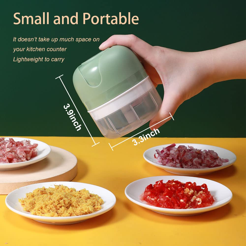 Electric Garlic Chopper & Onion Chopper - USB Rechargeable Mini Food Processor with Brush, 100ml Capacity, Green | Perfect for Kitchen, Camping & Quick Meal Prep