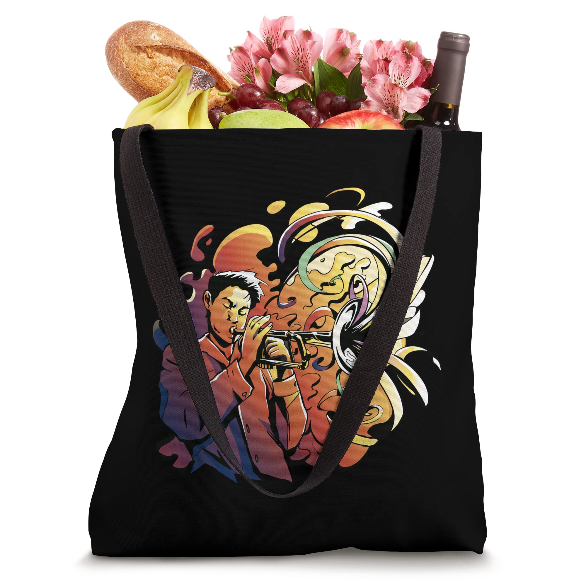 Trumpet Player Music Tote Bag - Cotton Canvas Reusable Shopping Bag for Musicians, Band Members & Music Lovers - Perfect for Groceries, Books & Band Practice Accessories