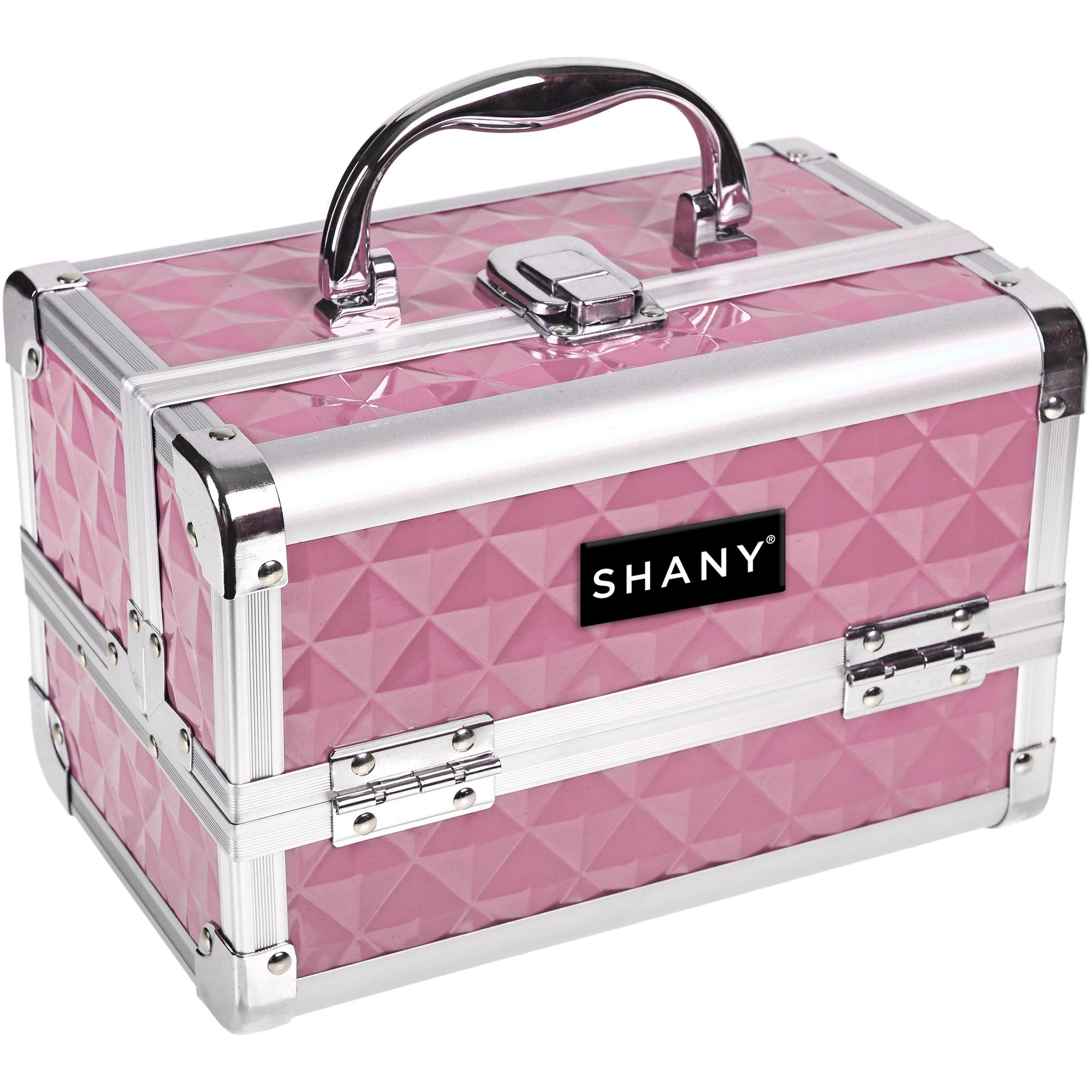 SHANY Chic Portable Makeup Train Case with Lock - 3-Tier Cosmetic Organizer, Jewelry Storage & Built-in Mirror | Travel-Friendly Beauty Case for Professional Makeup Artists & Home Use (Polite Pink)