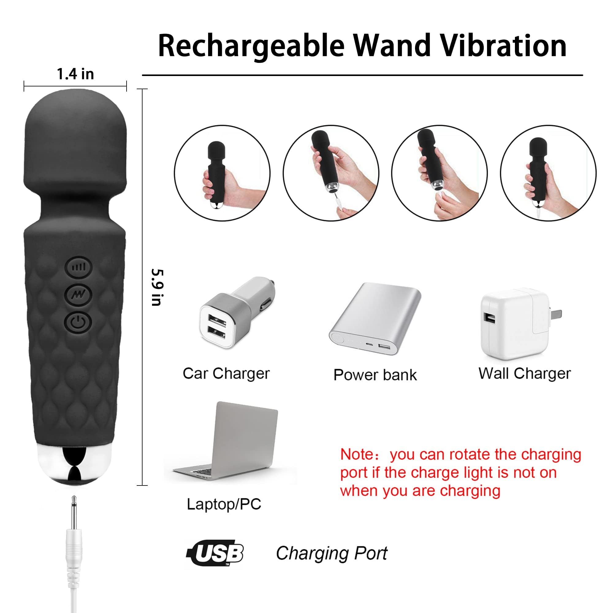 Powerful Mini Wand Vibrator for Women - 20 Vibration Patterns & 8 Speeds, Clitoral Stimulator & G-Spot Massager, Portable Adult Sex Toy (Black) | Perfect for Solo Play, Couples & Sensual Massage