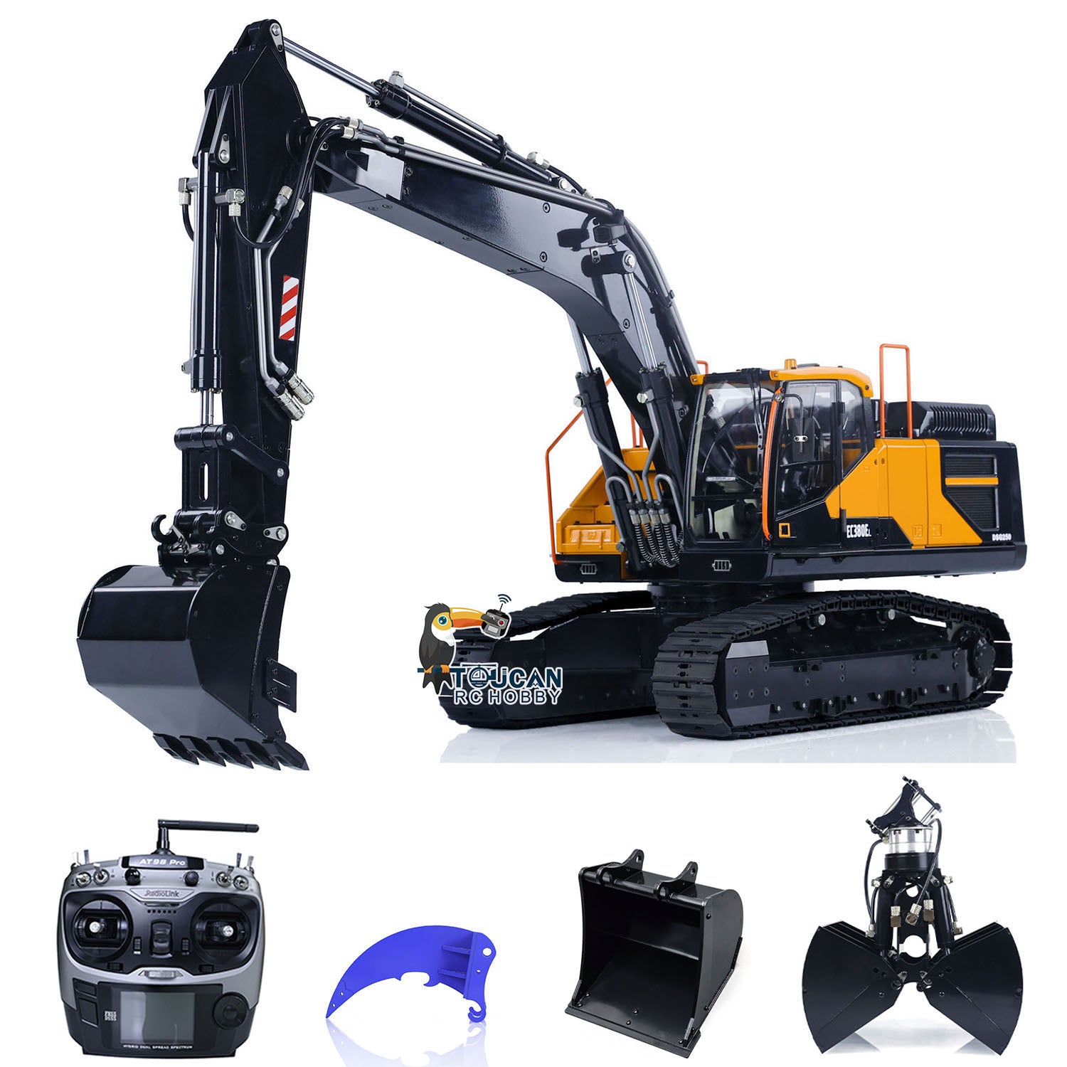 MTM Metal 1/14 Scale Remote Control Hydraulic Excavator Toy - 2 Arms RC Construction Vehicle, EC380 Digger Model with Assembled & Painted Design - Perfect for Kids Play, Construction Enthusiasts & Heavy Machinery Collectors