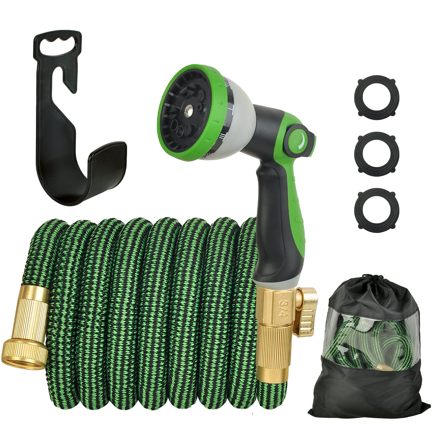 **HYFNOMET 50ft Expandable Garden Hose with 10-Function Nozzle – Durable 3-Layer Latex, Leakproof 3/4