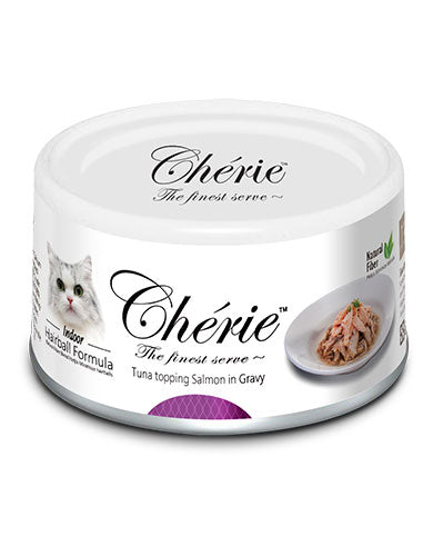 Cherie Hairball Control Tuna & Salmon in Gravy Cat Wet Food 80g - Delicious Hairball Relief for Cats, Perfect for Mealtime or as a Tasty Topper