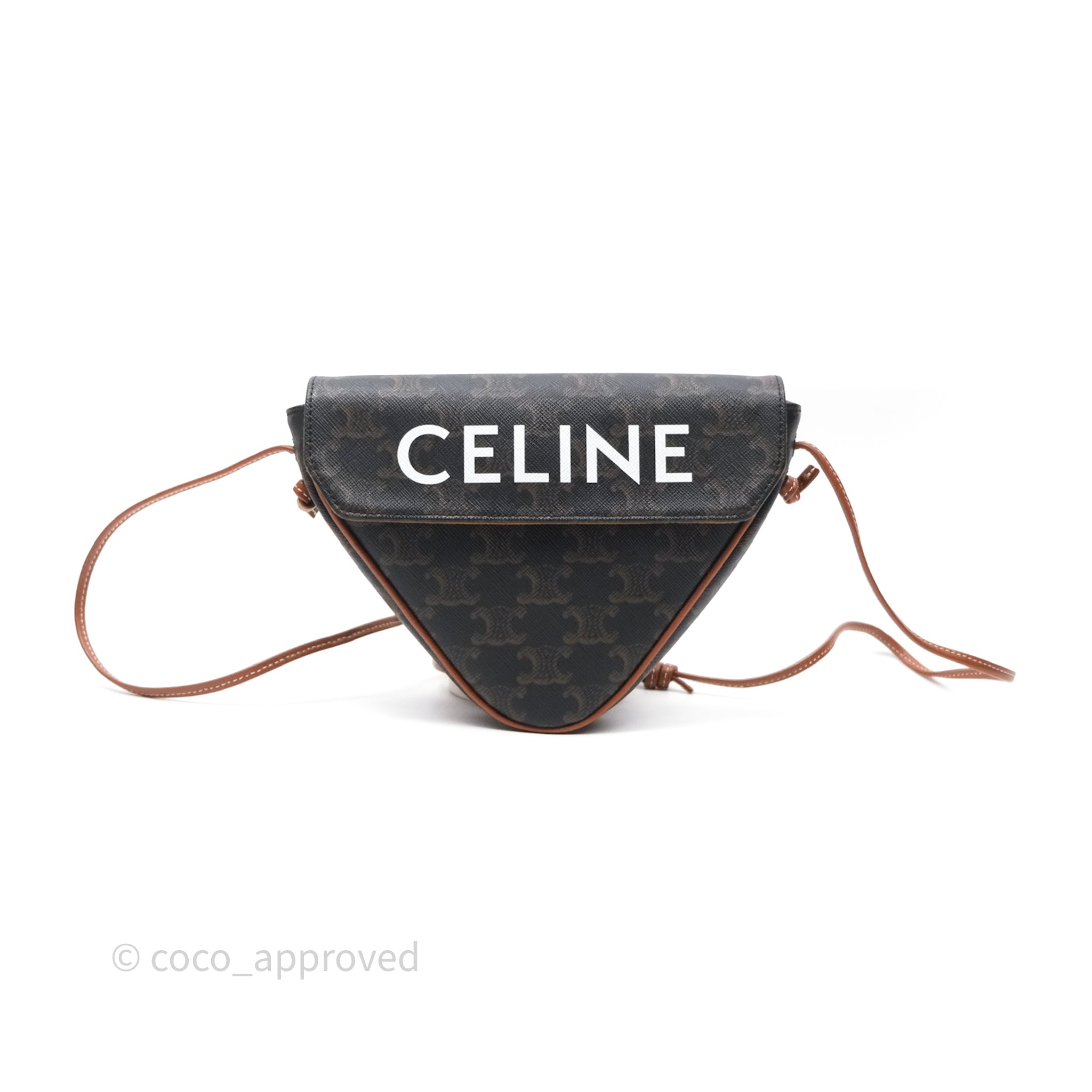 Celine Triomphe Canvas Triangle Crossbody Bag in Tan | Luxury Designer Handbag for Women | Perfect for Everyday Use, Work & Travel