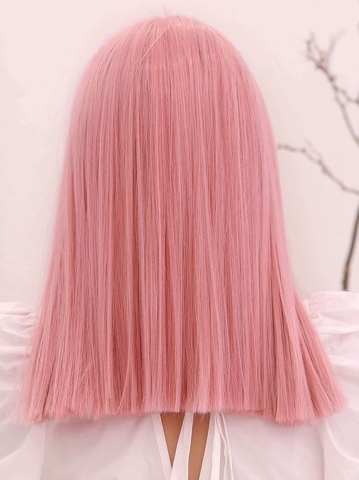 Happy Cherry Light Pink Long Straight Synthetic Wigs for Women with Bangs - Heat Resistant Natural Look Cosplay & Party Wig - Perfect for Halloween, Costume Parties, Anime Conventions and Daily Fashion