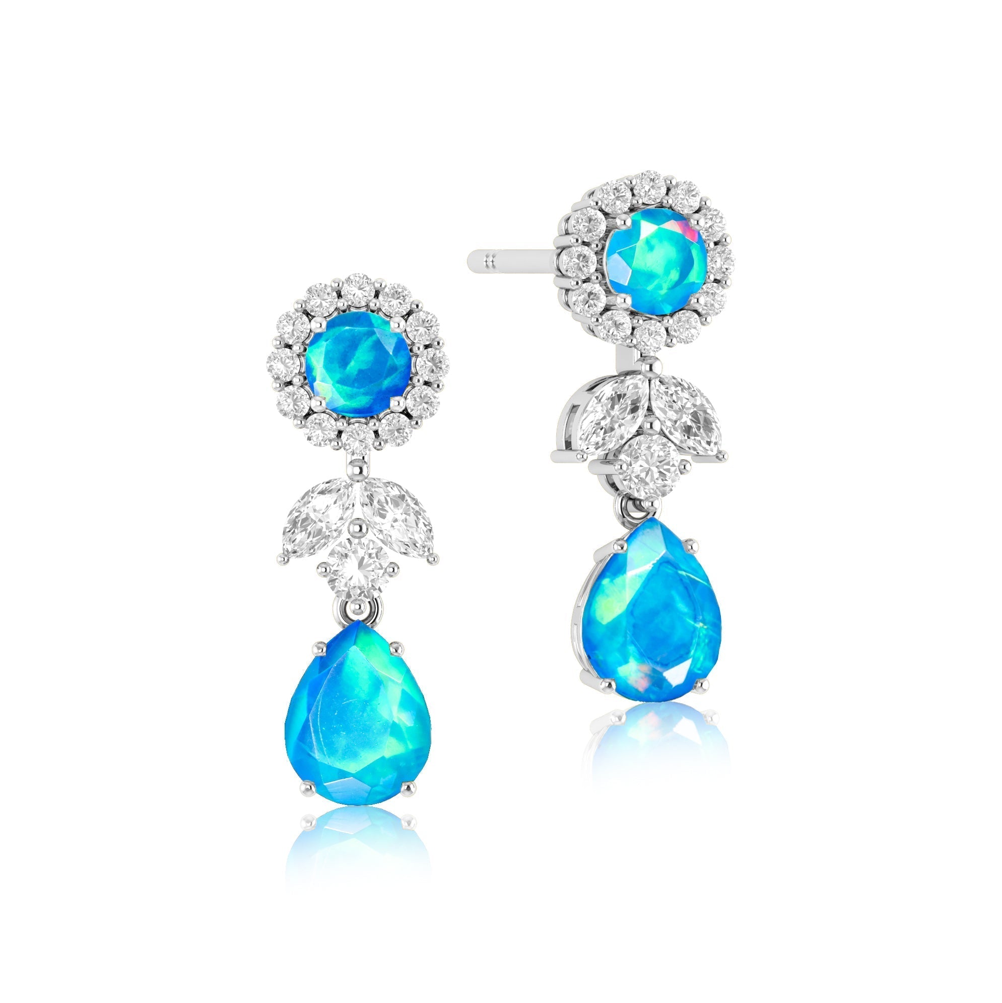 Lavender Fire Dual Opal Drop and Stud Earrings for Women - Dainty Bohemian Jewelry for Casual & Party Wear