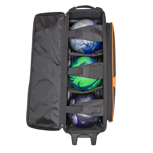 Brunswick Blitz Triple Roller Bowling Bag - Black & Purple for Men & Women | Durable Rolling Bowling Ball Carrier with Wheels | Perfect for League Play, Tournaments & Practice Sessions