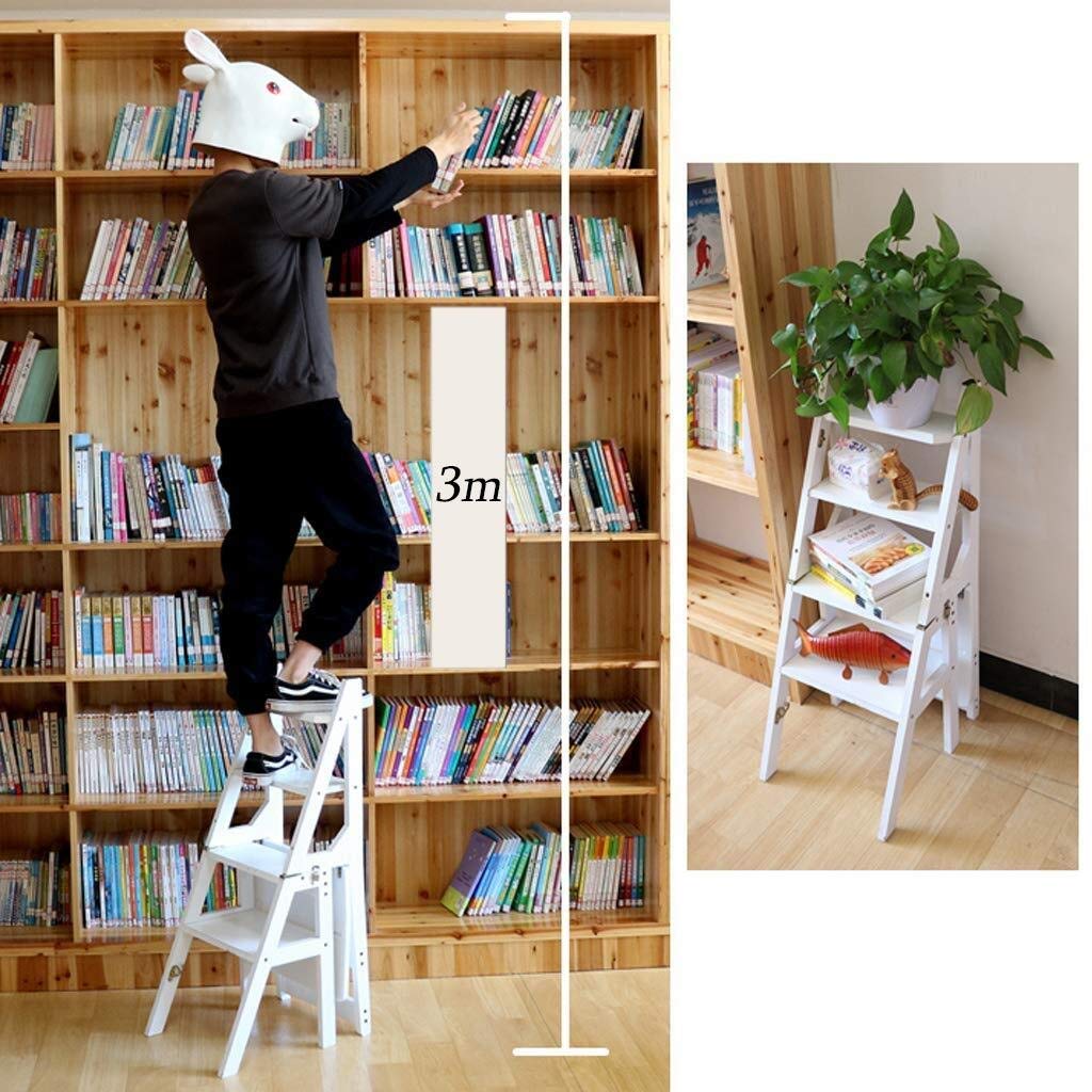 LUDIST 4-Step Wooden Folding Ladder Stool with Wide Pedal - Multifunctional Interior Climbing Stool, Storage Shelf, Foldable Step Stool - Perfect for Home Organization, Kitchen Use, and Easy Access to High Spaces