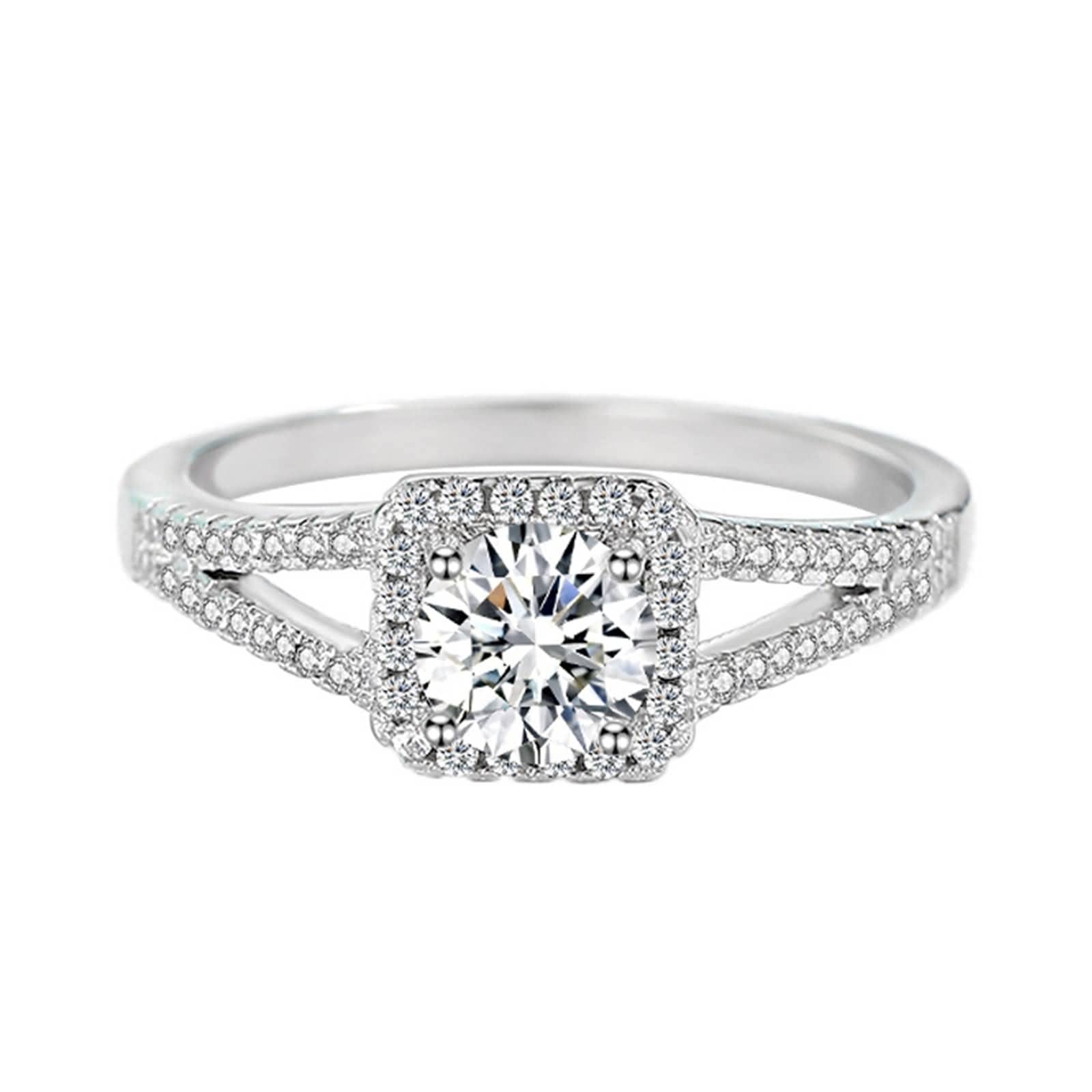 Elegant Silver Pave Halo Wedding Ring for Women - Perfect Gift & Daily Wear