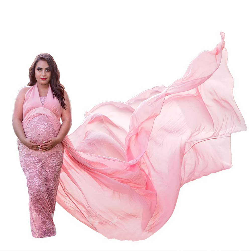 Elegant V-Neck Maternity Gown with Lace Trim - Flattering Maxi Dress for Pregnancy Photos & Special Occasions | Comfortable & Stylish Maternity Wear for Baby Showers, Maternity Shoot, and Formal Events