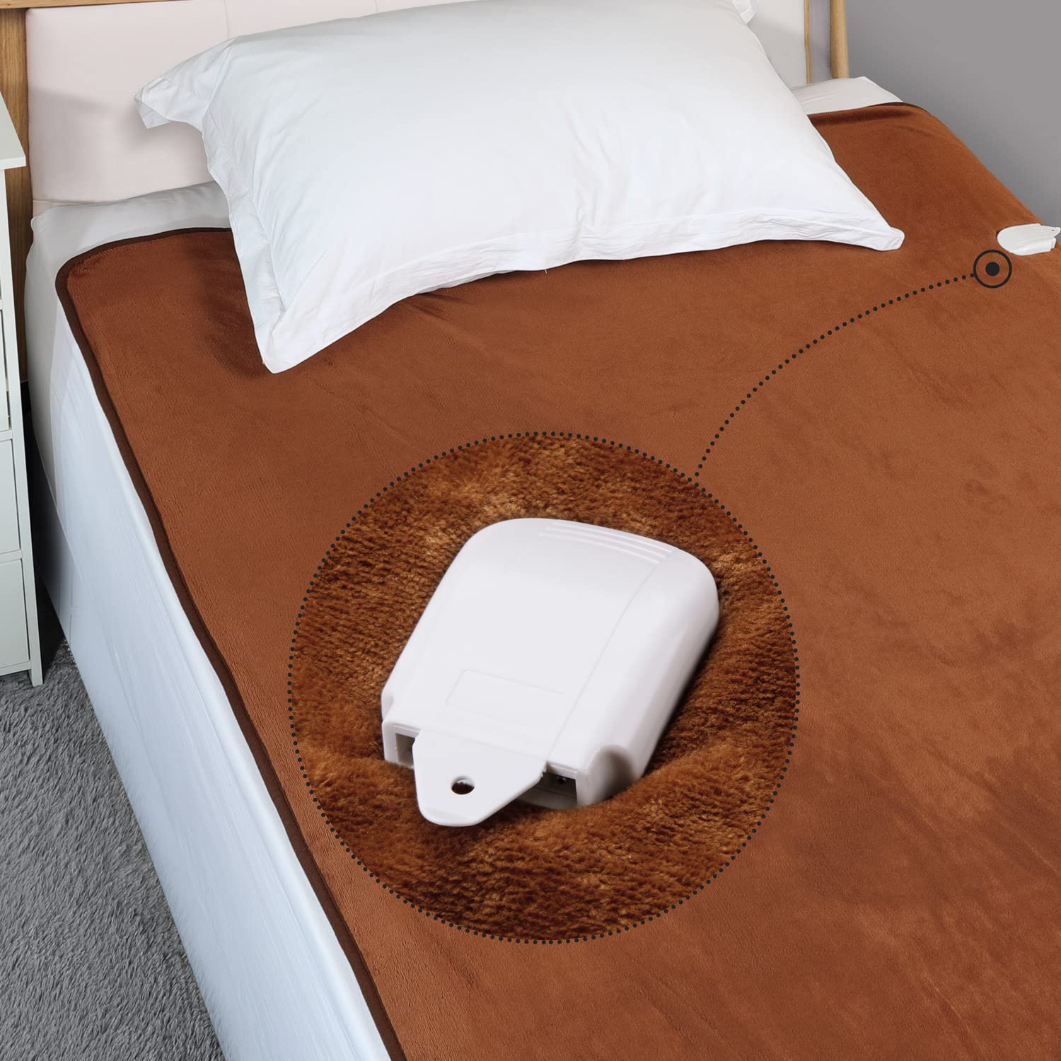 Monzana Large Electric Heated Blanket 180x130cm - 10 Heat Levels with Timer, Brown - Perfect for Cold Nights, Bed Warming & Cozy Home Comfort