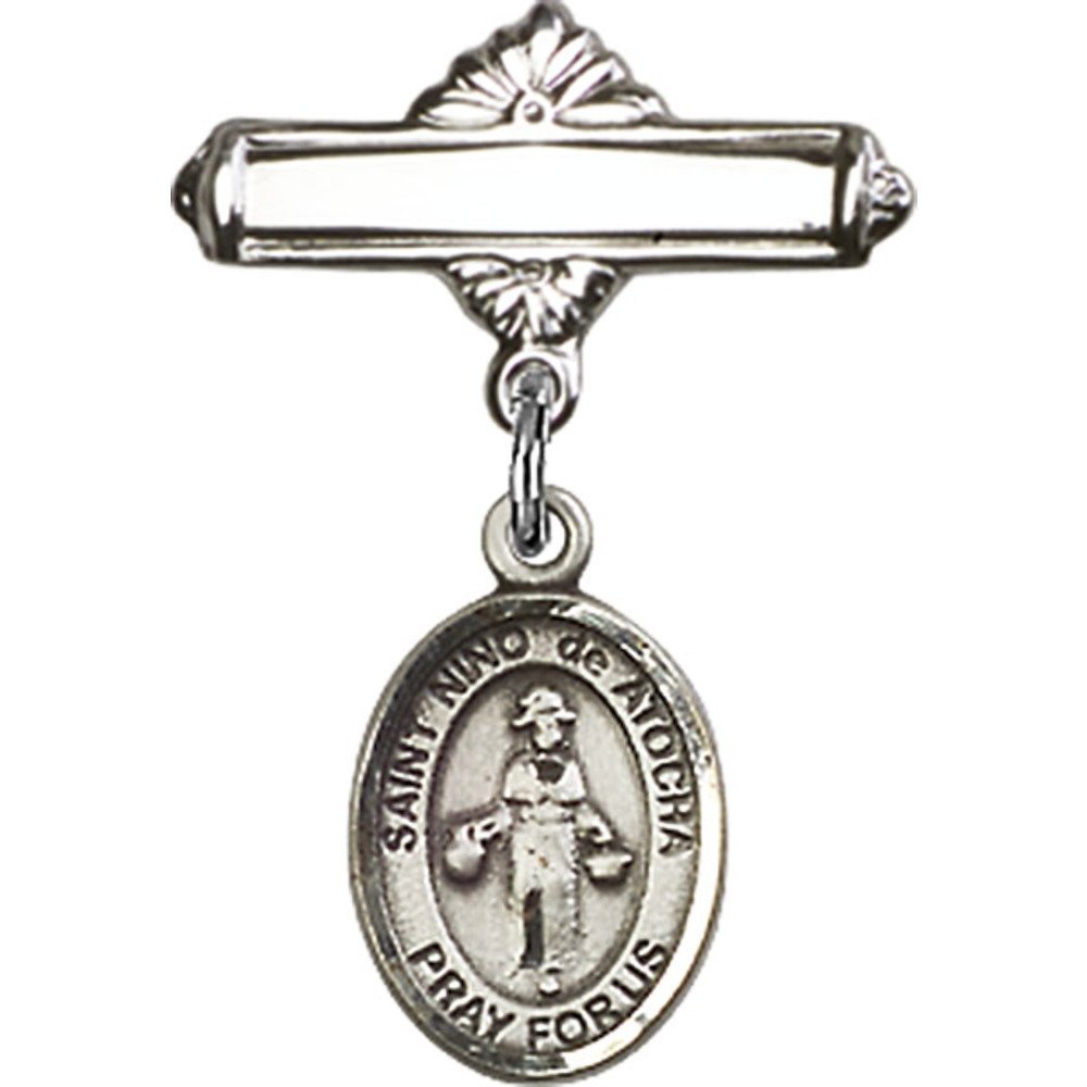 St. Nino de Atocha Sterling Silver Baby Badge Charm - 1 X 5/8 Inch Polished Pin for Jewelry Making, Collectibles & Religious Gifts