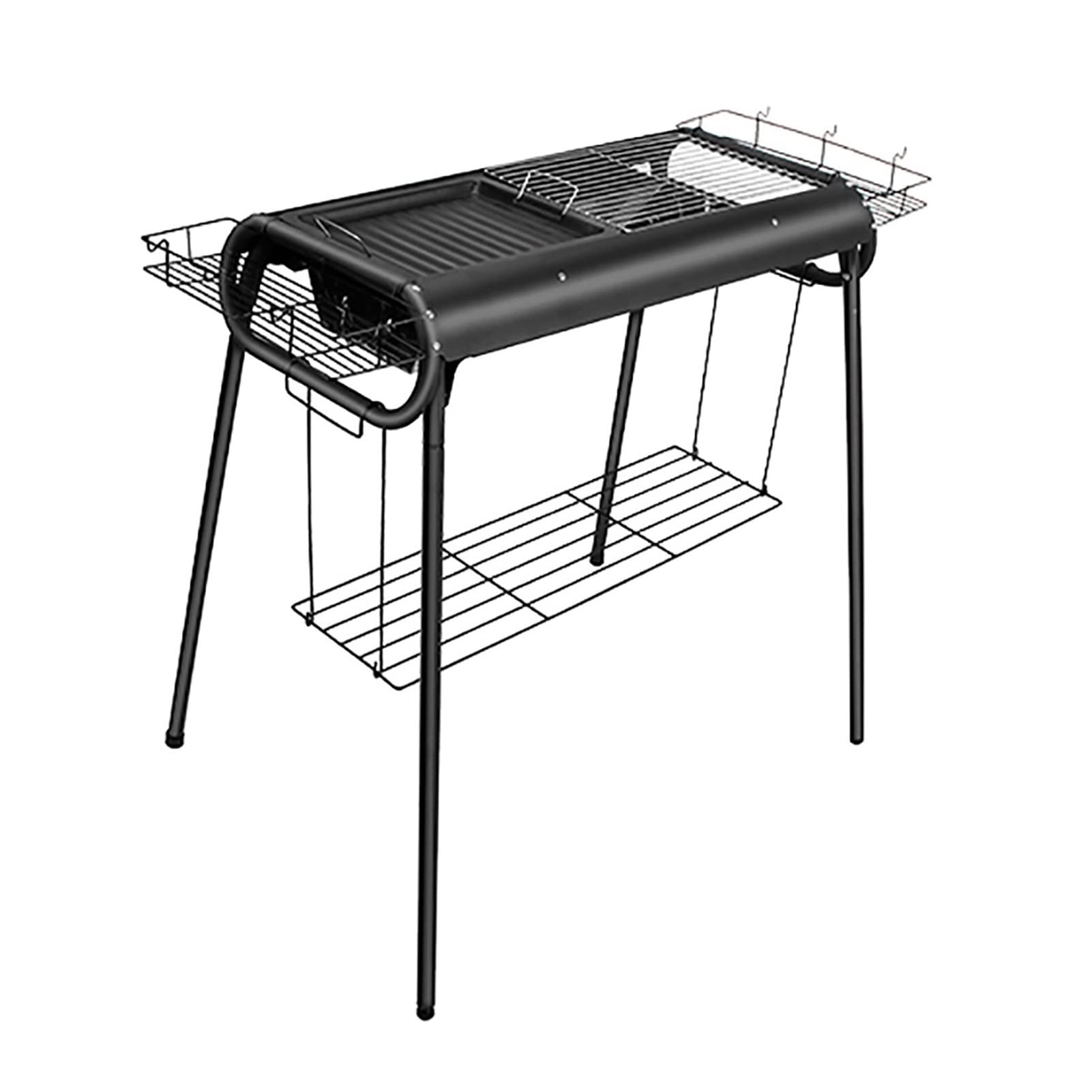 Premium Charcoal Grill Smoker with Side Shelf & Storage Baskets - Includes Grilling Net, Frying Pan & BBQ Tools (73x37x82cm) - Perfect for 5-15 People Outdoor Cooking, Camping, Picnics, Backyard Parties & Garden Gatherings