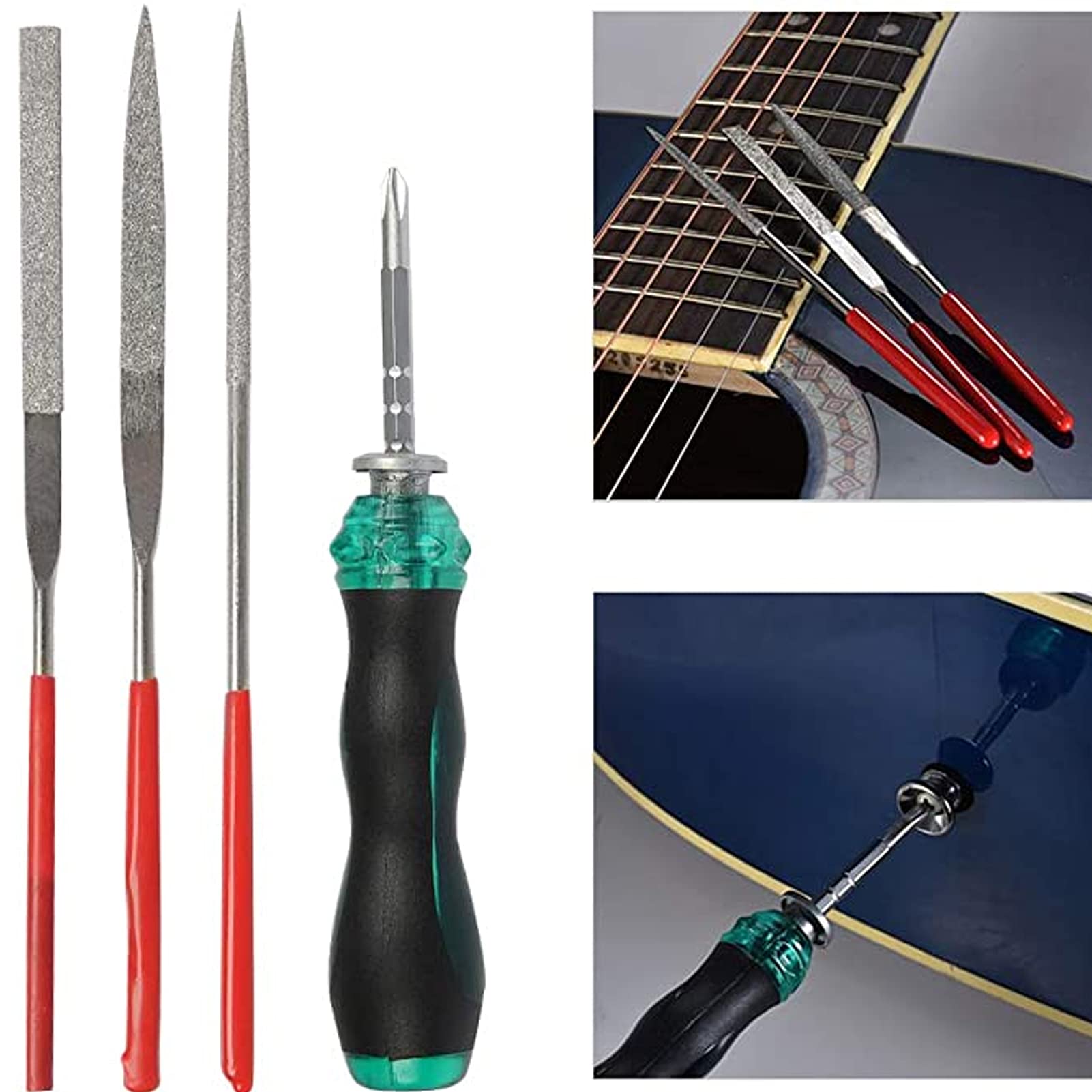 20Pcs Guitar Repair Kit with Measurement Tools, DIY File Ruler, Hex Wrench & String Organizer - Professional Maintenance Set for Guitar, Ukulele & String Instruments - Perfect for Home Repair, Music Studio & Travel Use