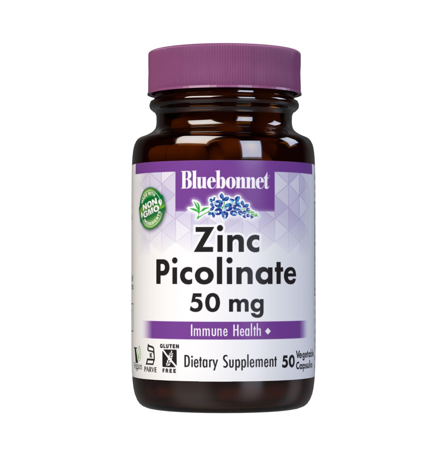 Bluebonnet Nutrition Zinc Picolinate 50mg - Vegan, Non-GMO, Gluten-Free Supplement for Immune Support, Hormonal Balance & Prostate Health - 50 Tablets - Perfect for Daily Wellness & Skin Care Routine