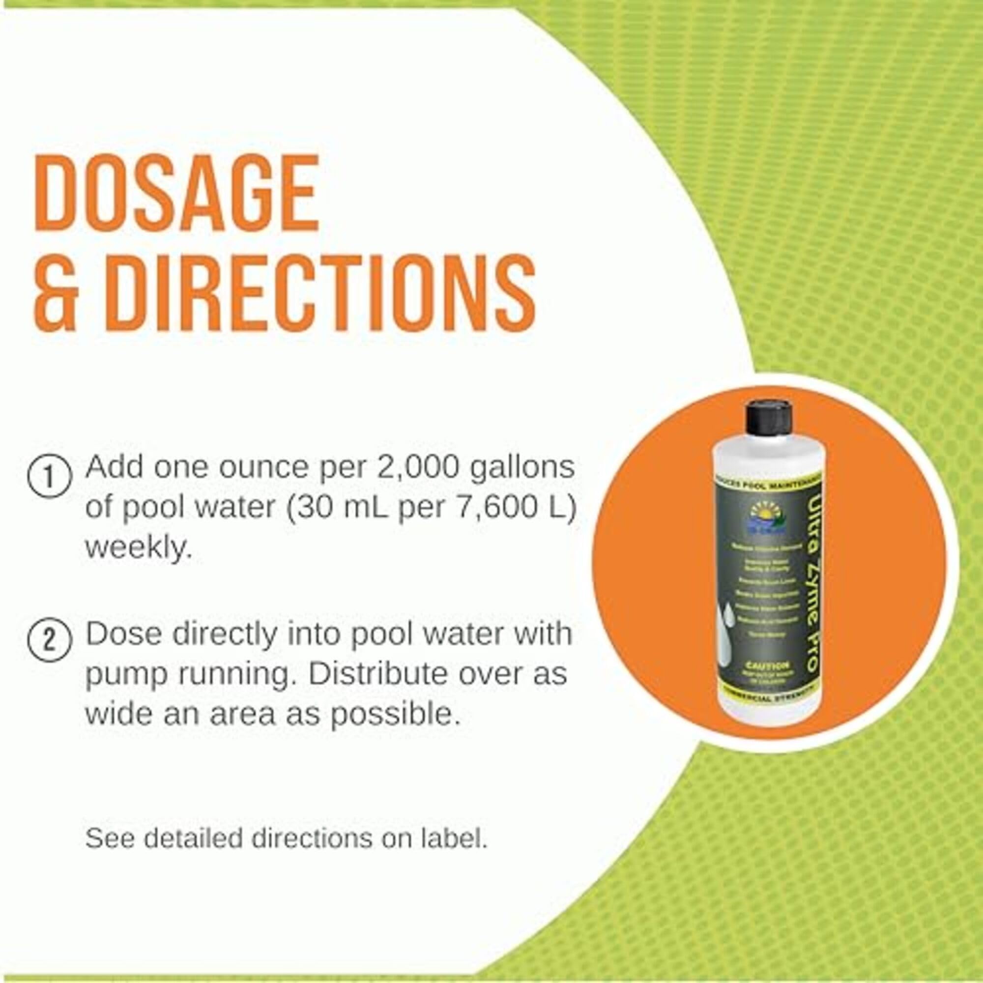 Ultra Zyme Pro Pool Enzyme Treatment - Powerful Swimming Pool Enzymes to Eliminate Scum Lines, Reduce Chlorine Demand 30-50%, Improve Water Clarity (32 Oz) for Crystal Clear Pools & Spas