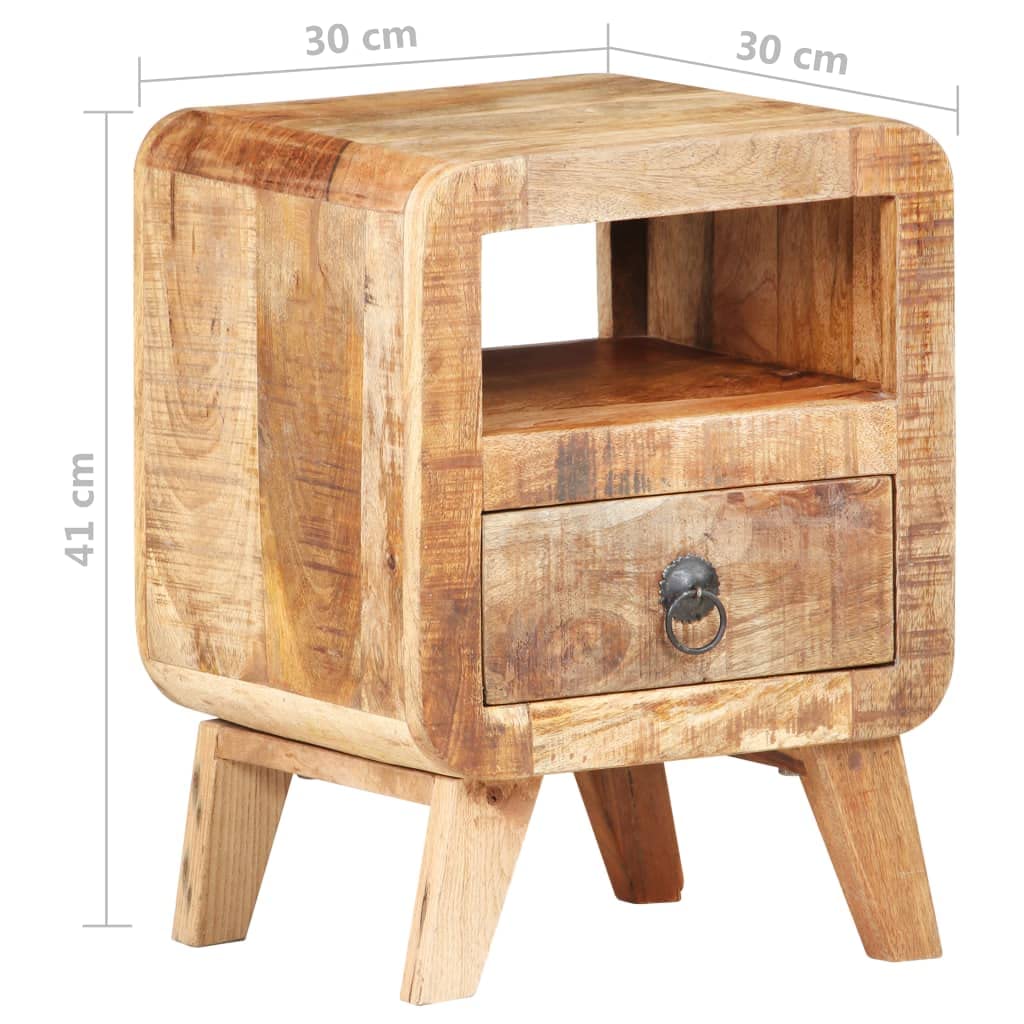 Rustic Mango Wood Nightstand with Drawer and Shelf - 11.8