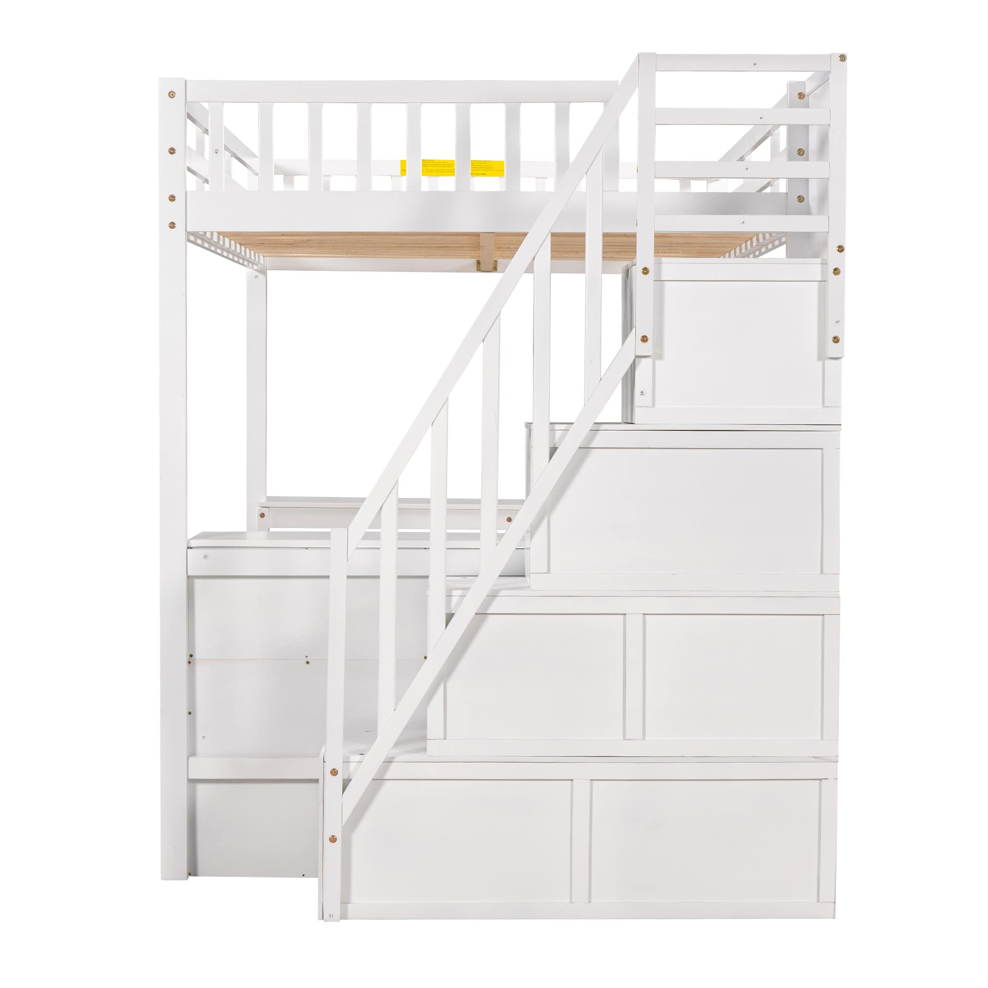 Full Size Loft Bed with L-Shaped Desk, Stairs & Storage Shelves - Space Saving Wooden Loft Bed Frame for Adults & Kids - Sturdy, Noise-Free White Loft Bed for Small Bedrooms, Dorms & Home Offices
