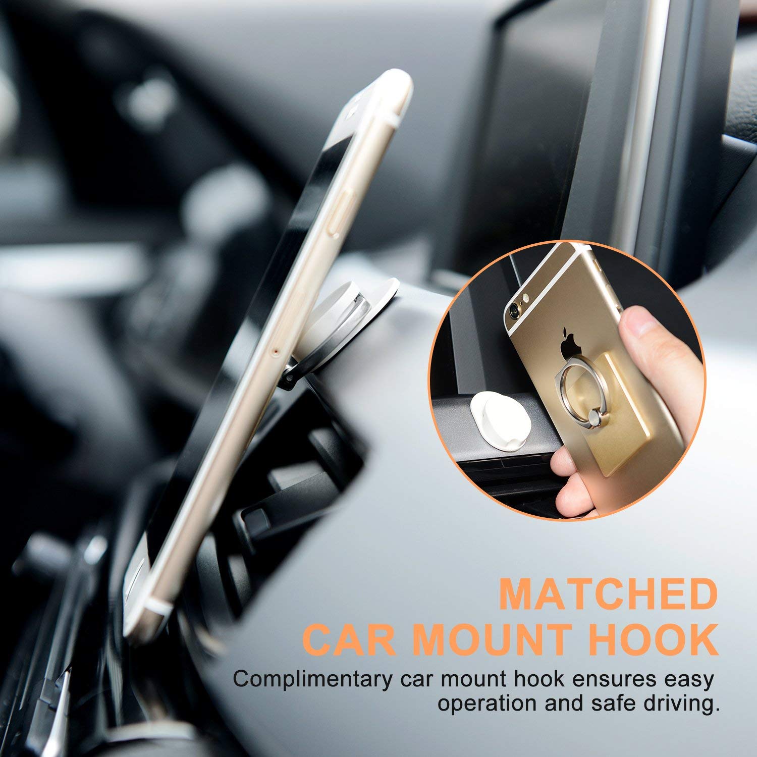 360° Rotating Phone Ring Stand - 4-Pack with Car Hooks for iPhone, Samsung | Multi-Functional Grip & Kickstand for Work, Travel