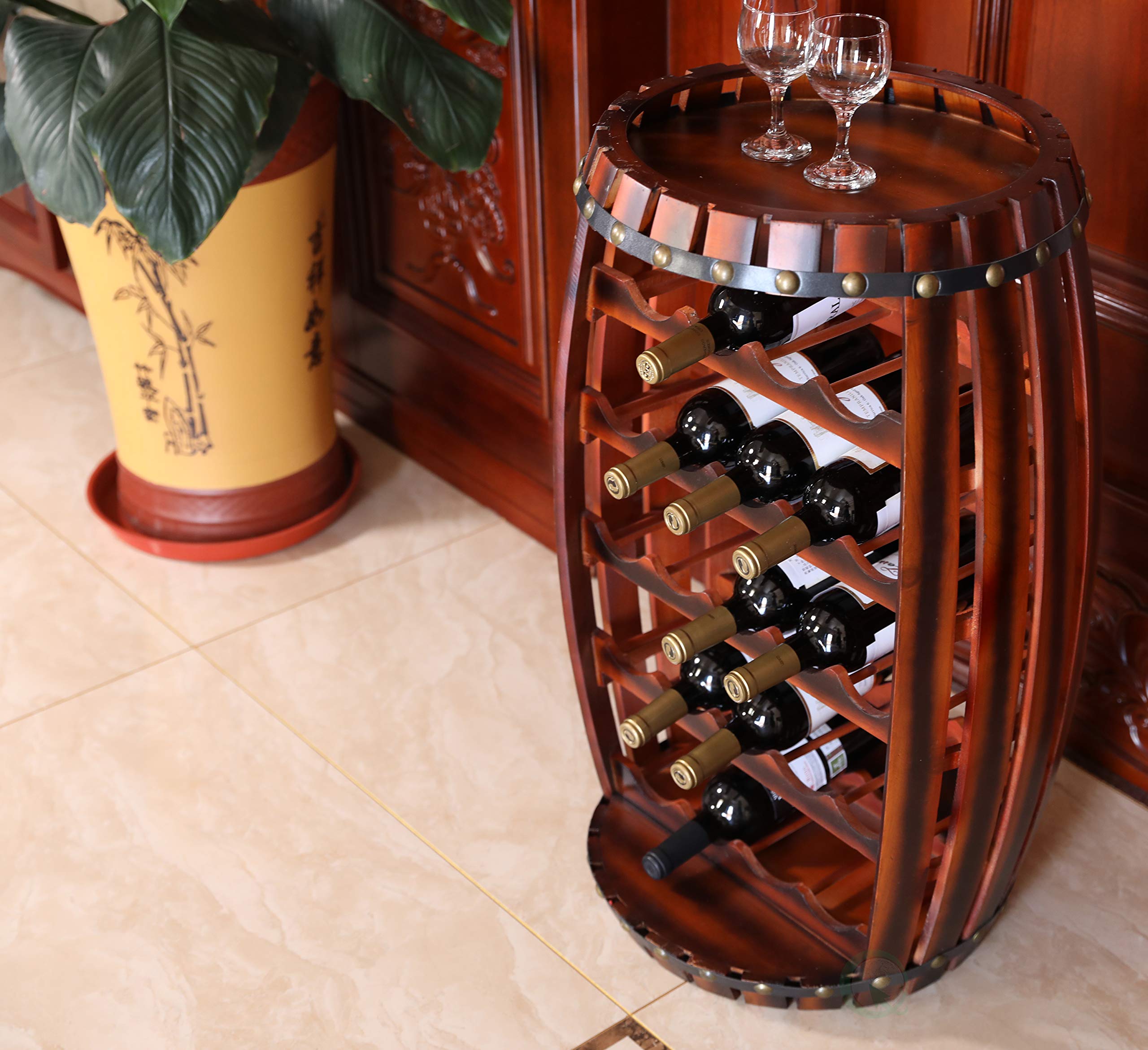 Vintiquewise Rustic Barrel-Shaped Wooden Wine Rack - Holds 23 Bottles | Perfect for Home Cellar, Wine Bar & Kitchen Storage