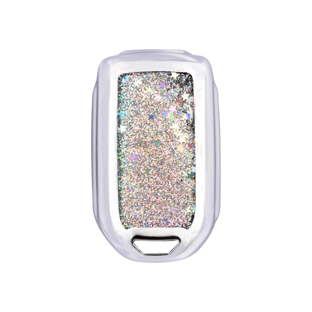 1797 Honda Key Fob Cover Compatible with Civic, Accord, Fit, CRV, HRV, Pilot, Odyssey, Clarity, Ridgeline - Durable TPU Remote Shell Protector with Chain Ring for Men & Women (Flowing Silver) - Perfect Car Accessory for Key Protection and Style Enhancement